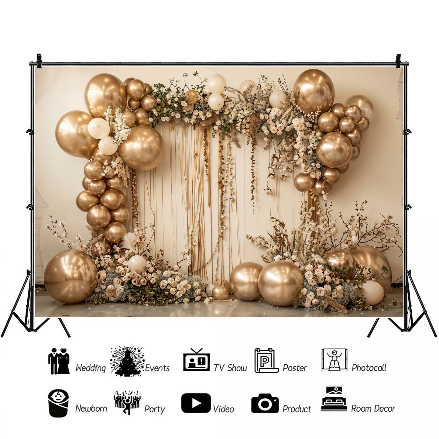 Golden Elegance Floral Arch Backdrop