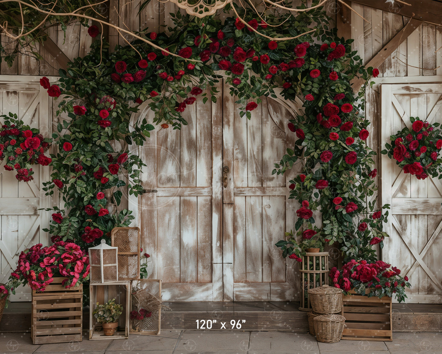 Rustic Rose Garden Entry Backdrop