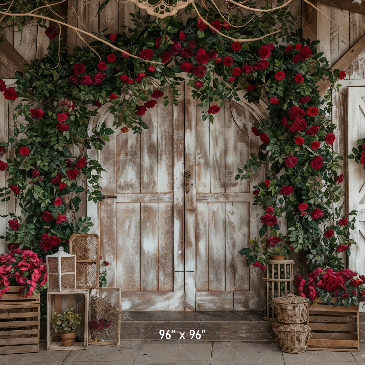 Rustic Rose Garden Entry Backdrop