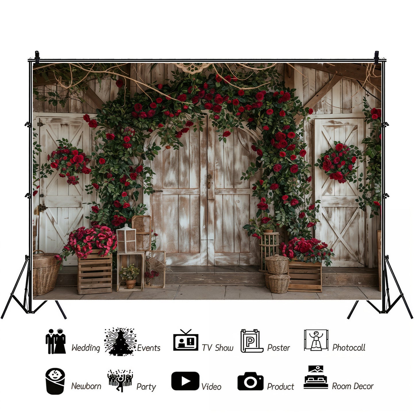 Rustic Rose Garden Entry Backdrop