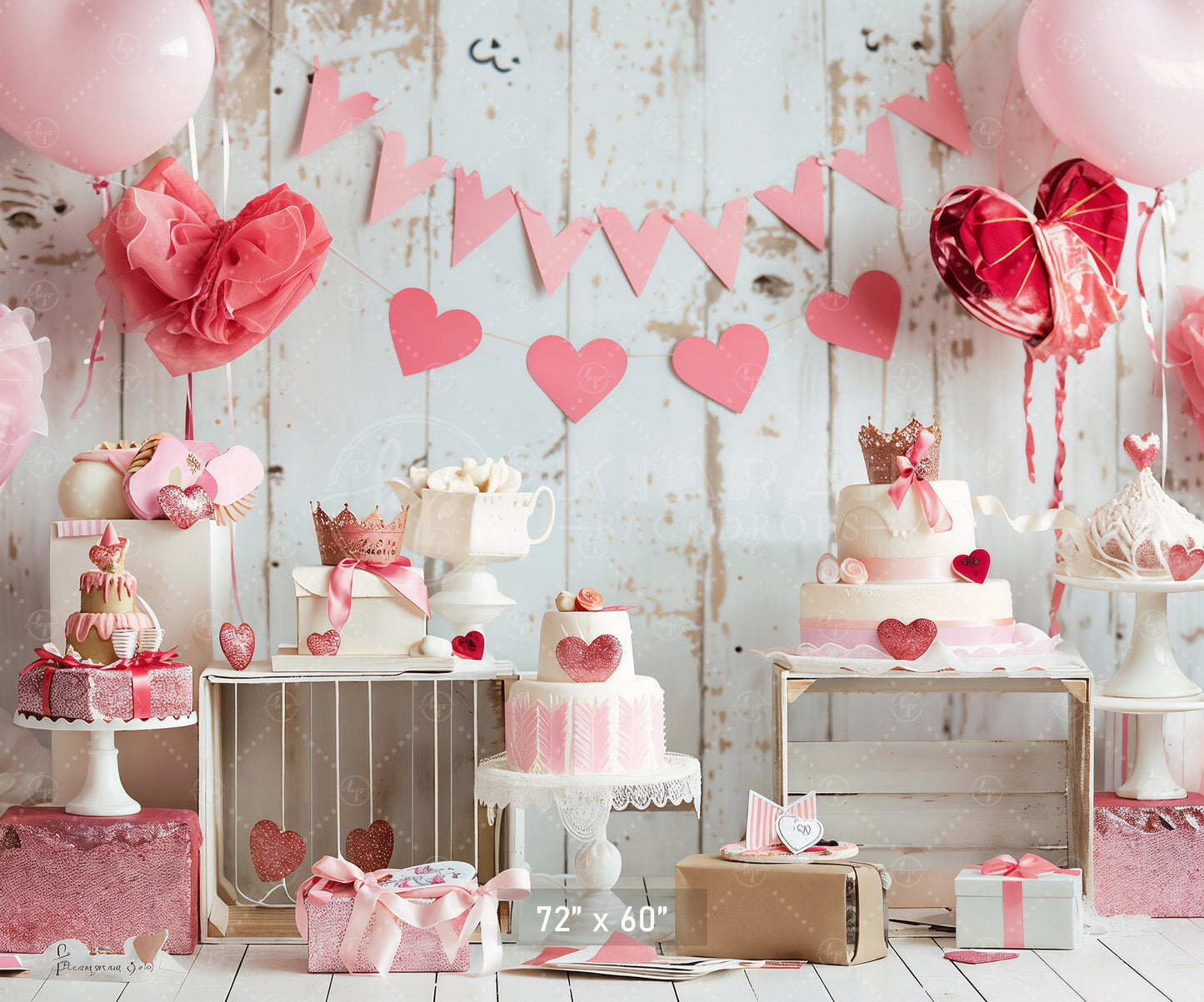 Pink Hearts and Crown Dessert Table Backdrop