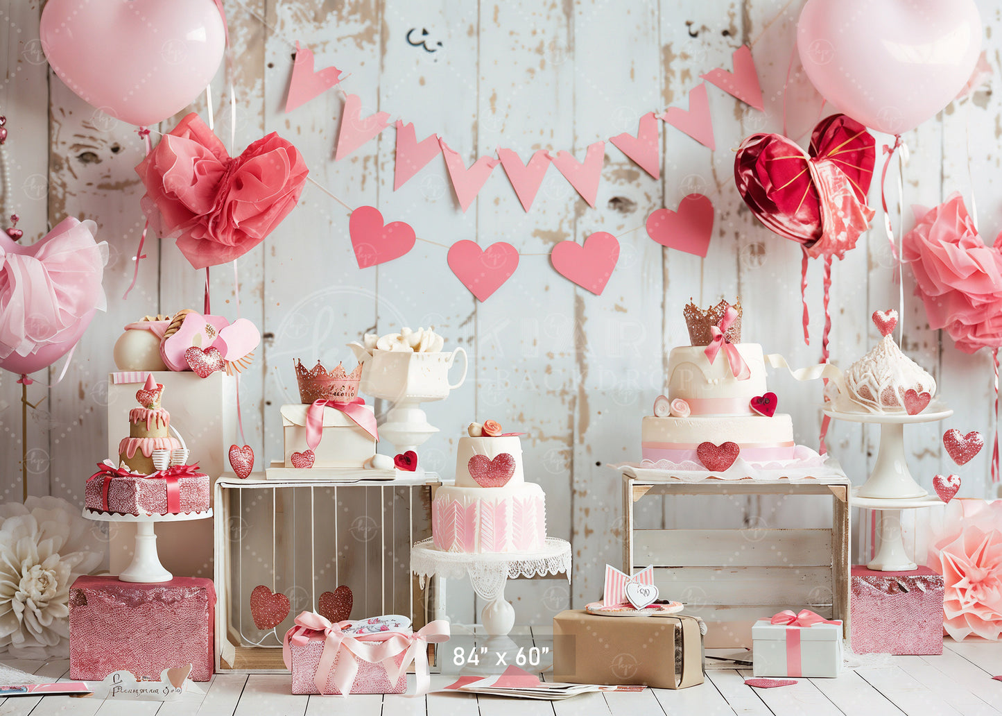 Pink Hearts and Crown Dessert Table Backdrop