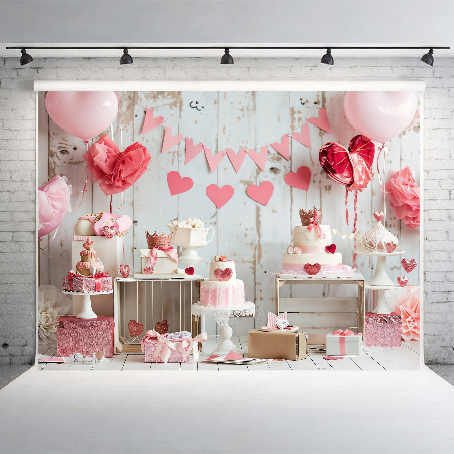 Pink Hearts and Crown Dessert Table Backdrop