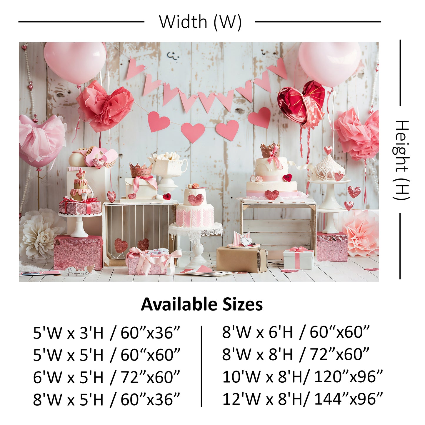 Pink Hearts and Crown Dessert Table Backdrop