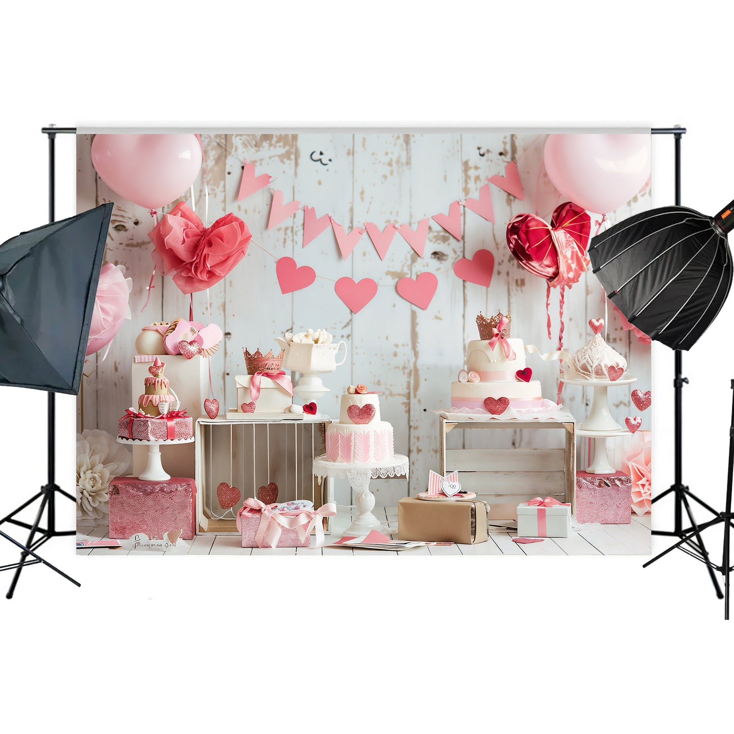 Pink Hearts and Crown Dessert Table Backdrop