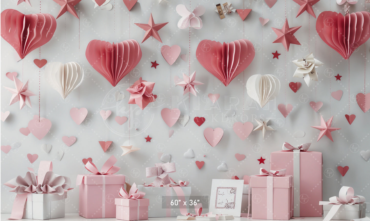 Romantic Hanging Hearts and Stars Backdrop