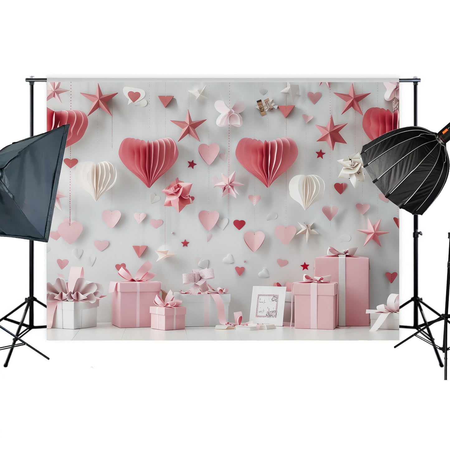 Romantic Hanging Hearts and Stars Backdrop