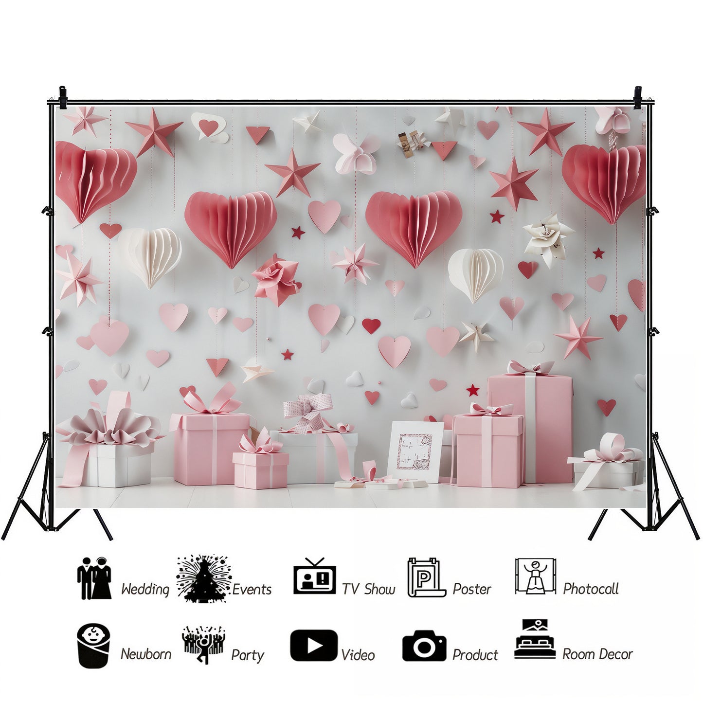 Romantic Hanging Hearts and Stars Backdrop