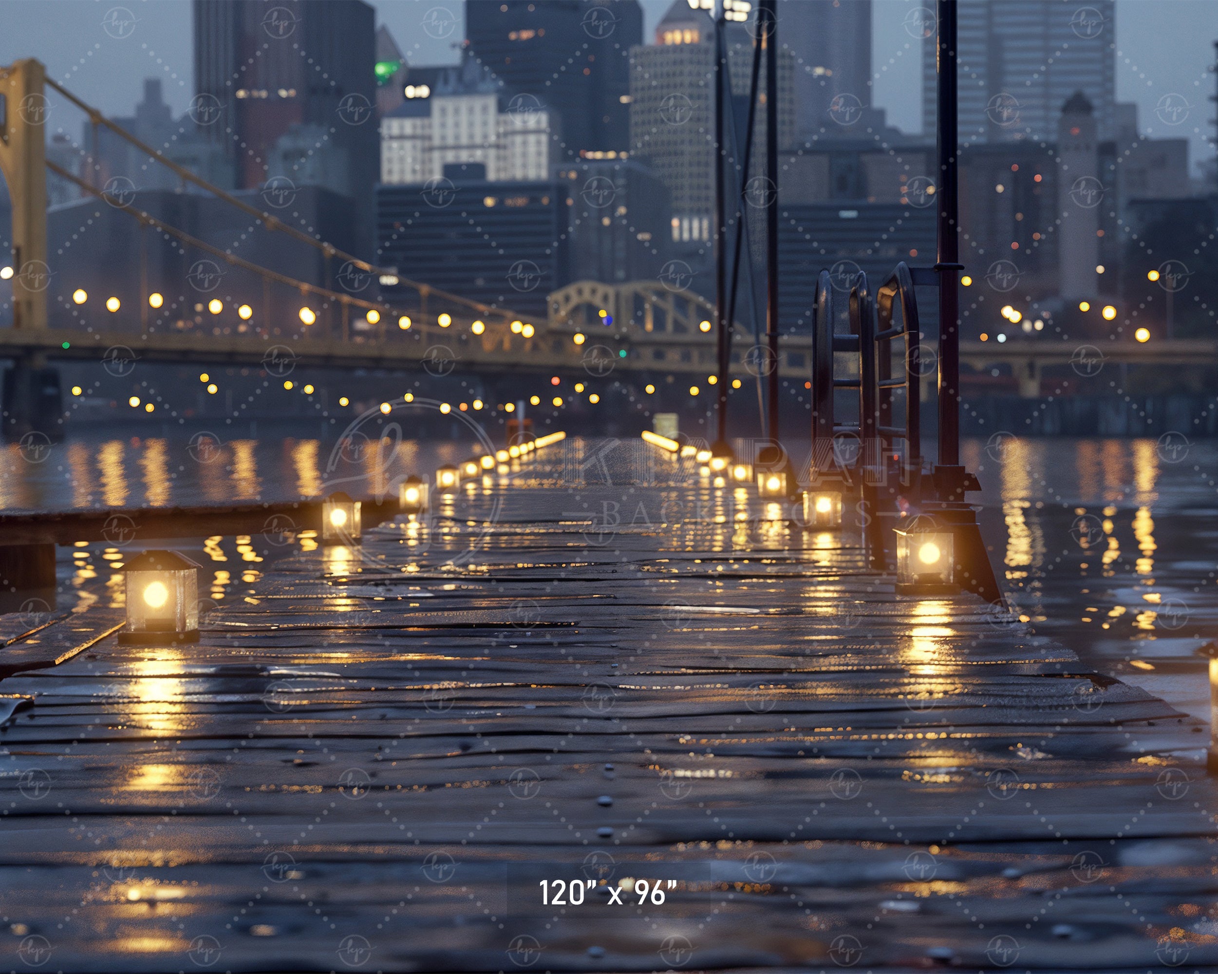 City Lights on Waterfront Walkway Backdrop