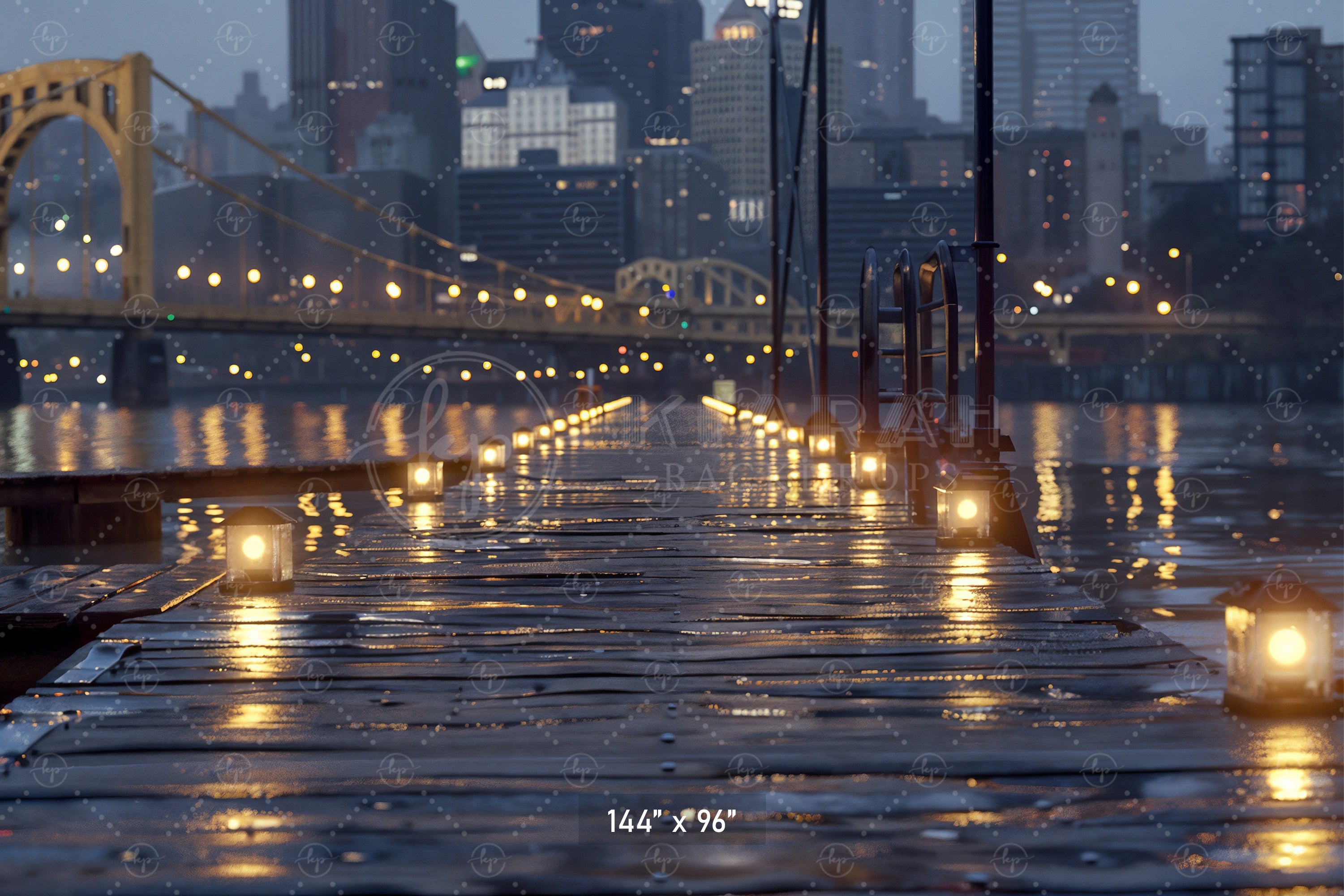 City Lights on Waterfront Walkway Backdrop