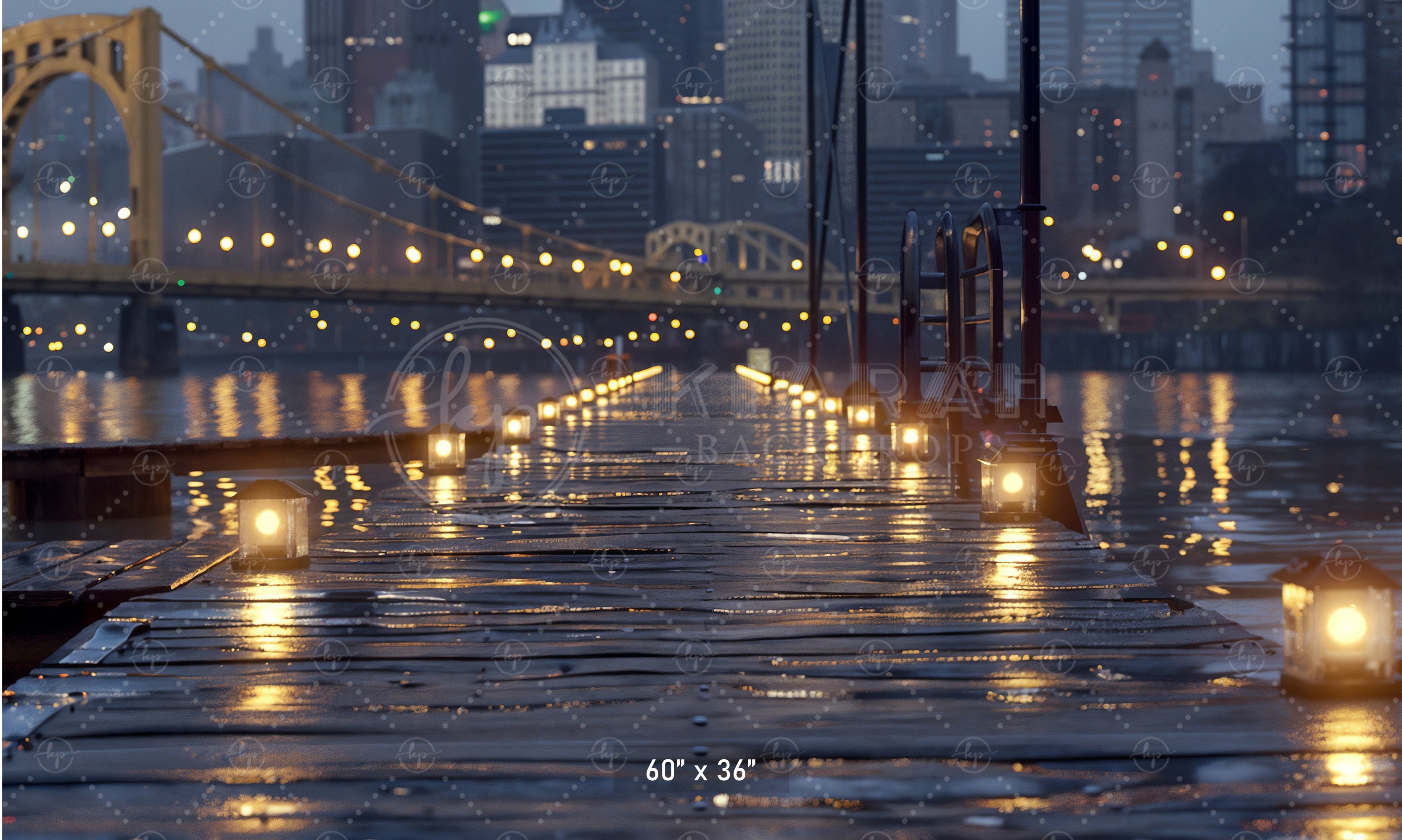 City Lights on Waterfront Walkway Backdrop