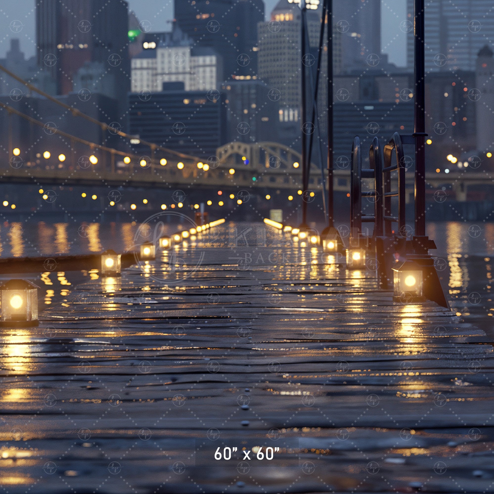 City Lights on Waterfront Walkway Backdrop