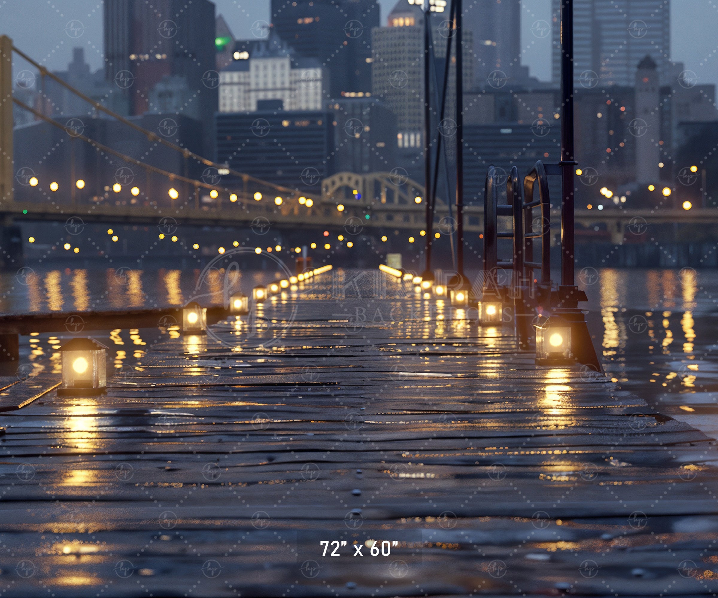 City Lights on Waterfront Walkway Backdrop