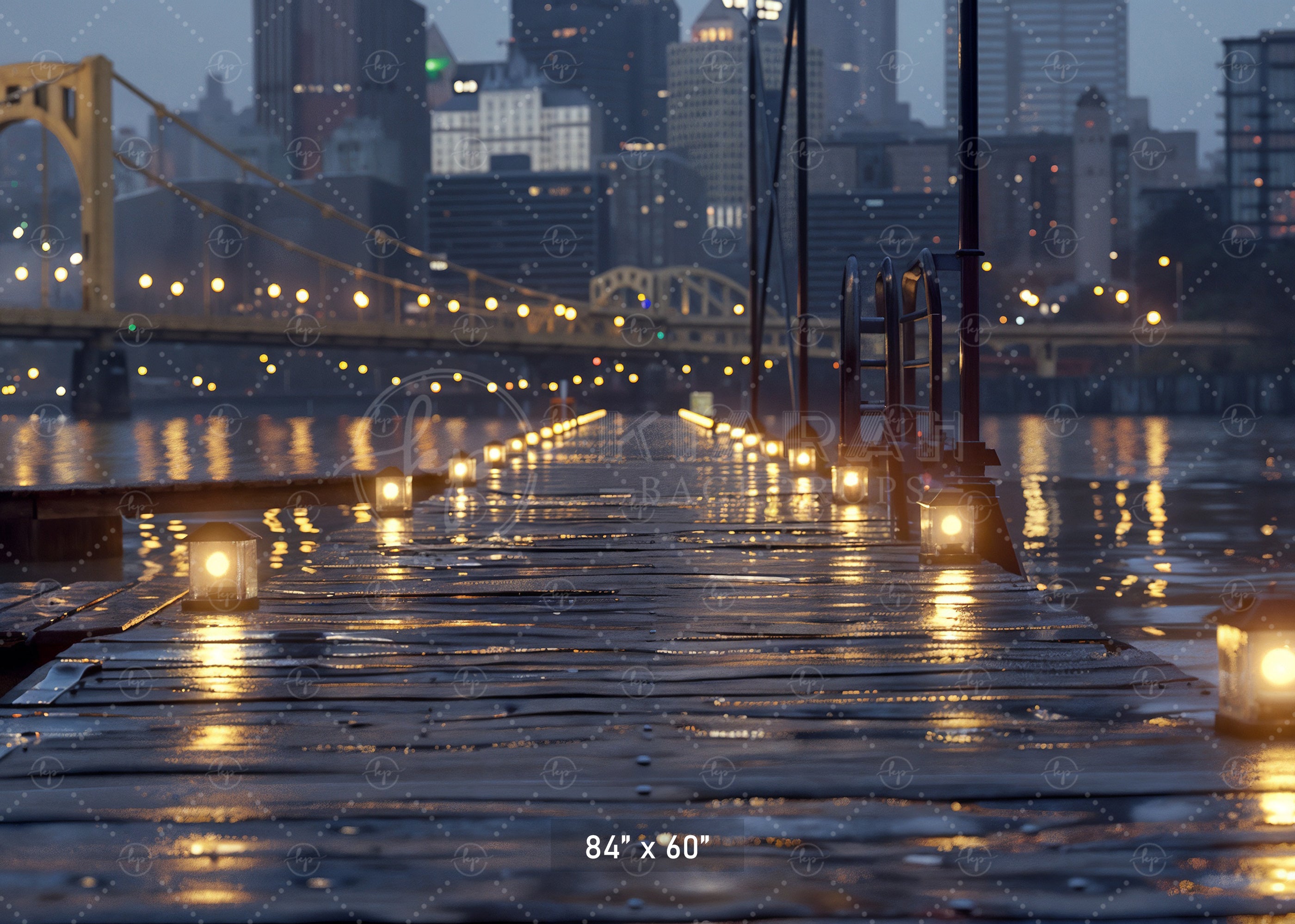 City Lights on Waterfront Walkway Backdrop