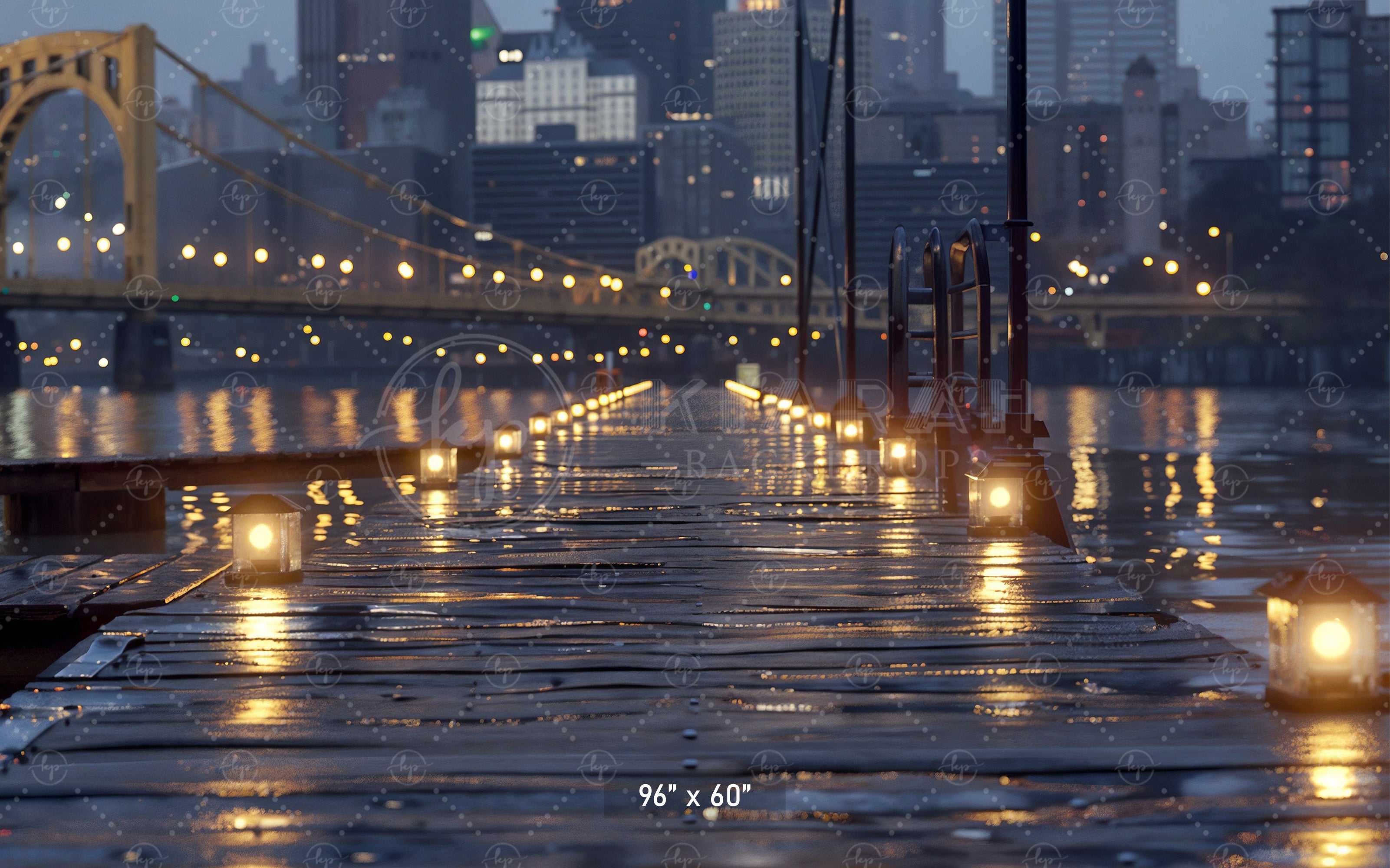 City Lights on Waterfront Walkway Backdrop