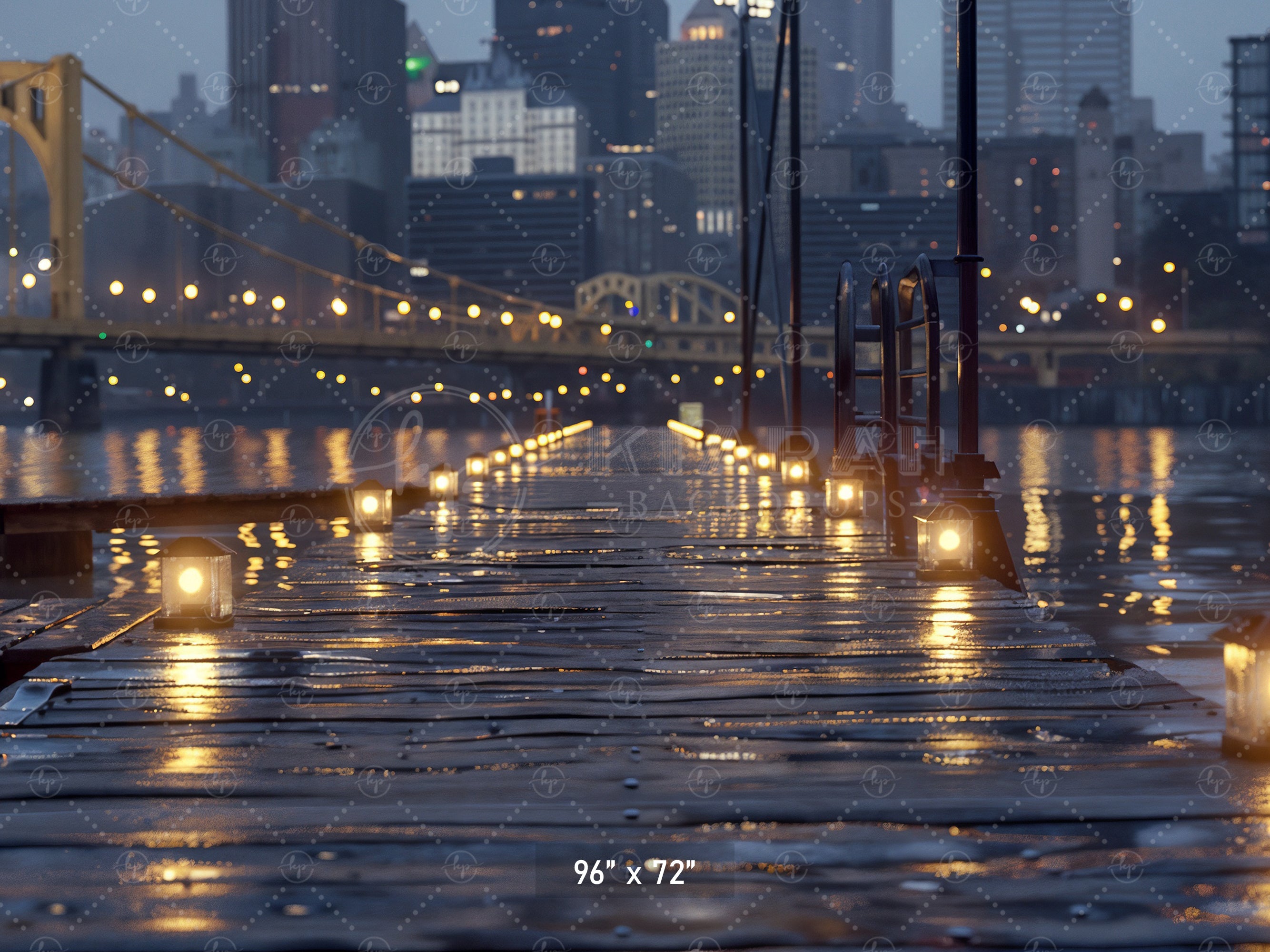 City Lights on Waterfront Walkway Backdrop