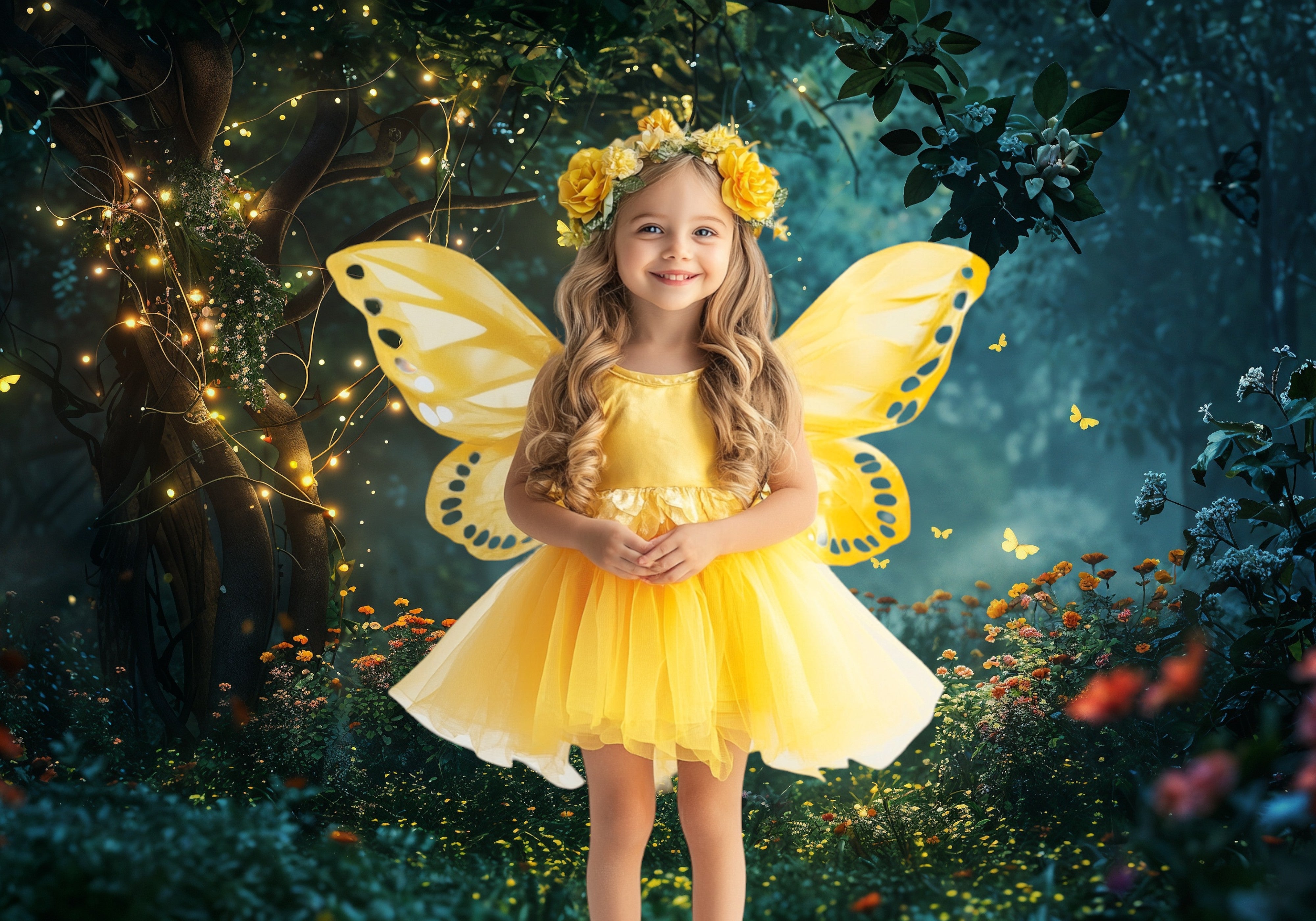 Enchanted Forest with Fairy Lights Backdrop