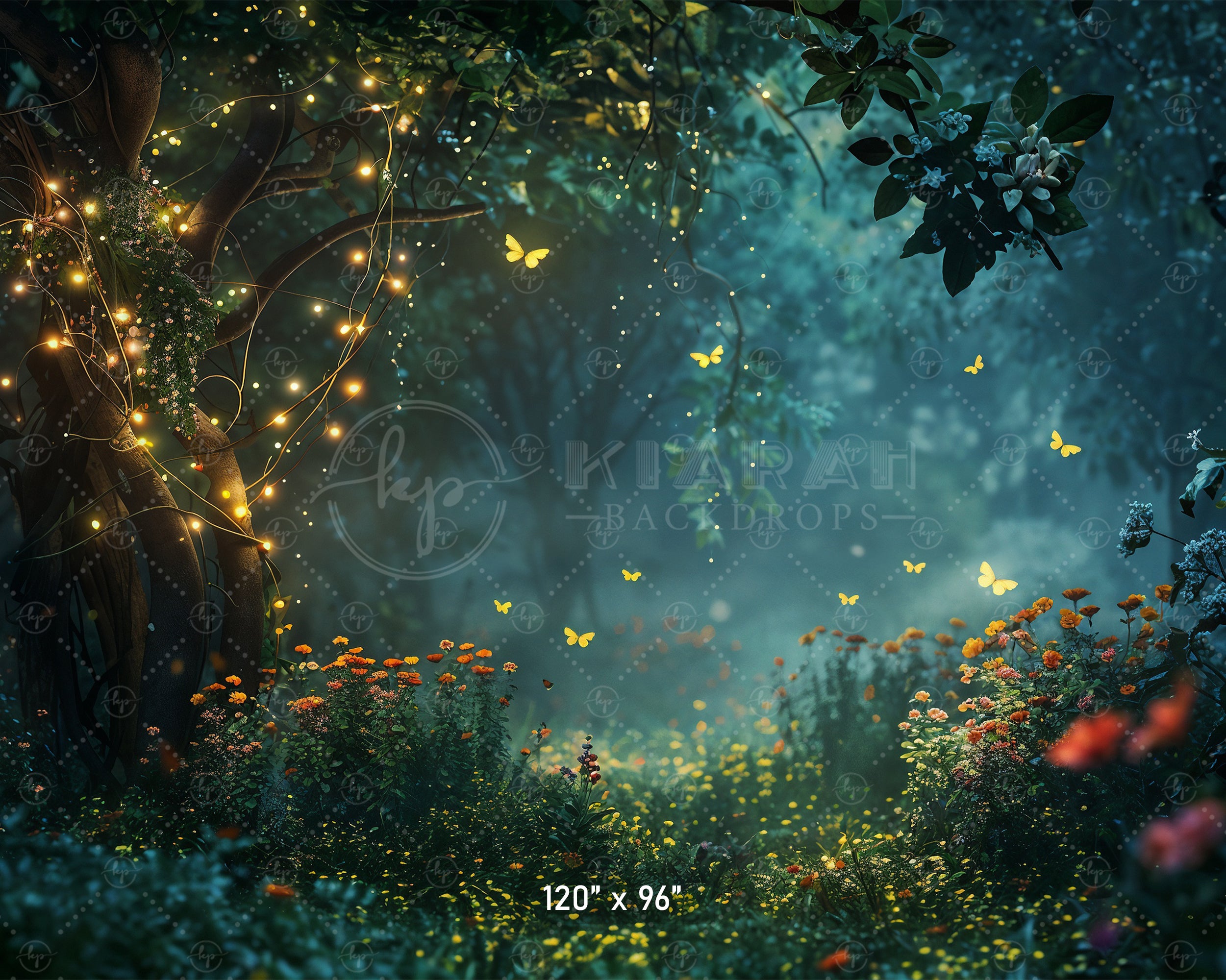 Enchanted Forest with Fairy Lights Backdrop