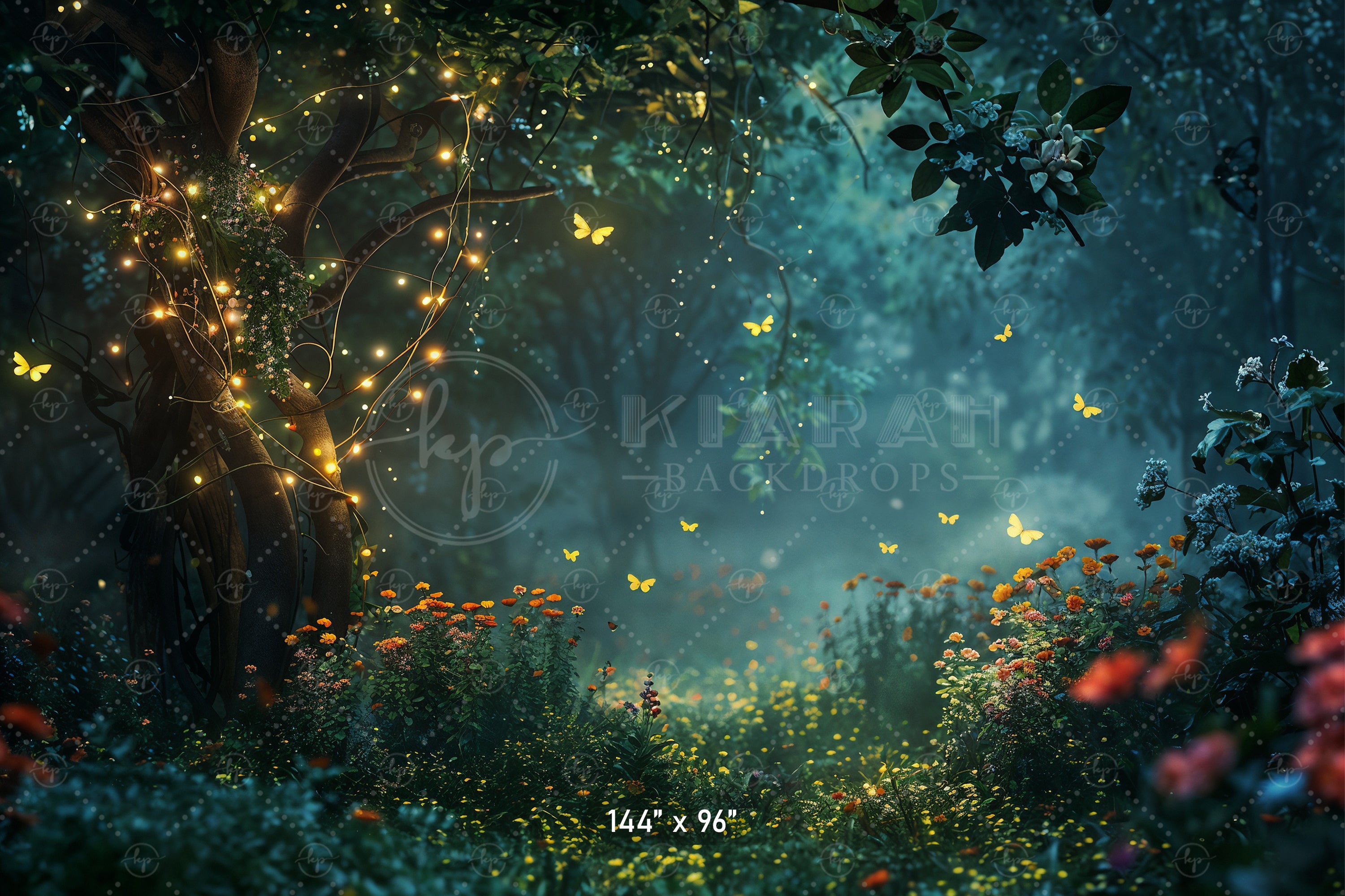 Enchanted Forest with Fairy Lights Backdrop