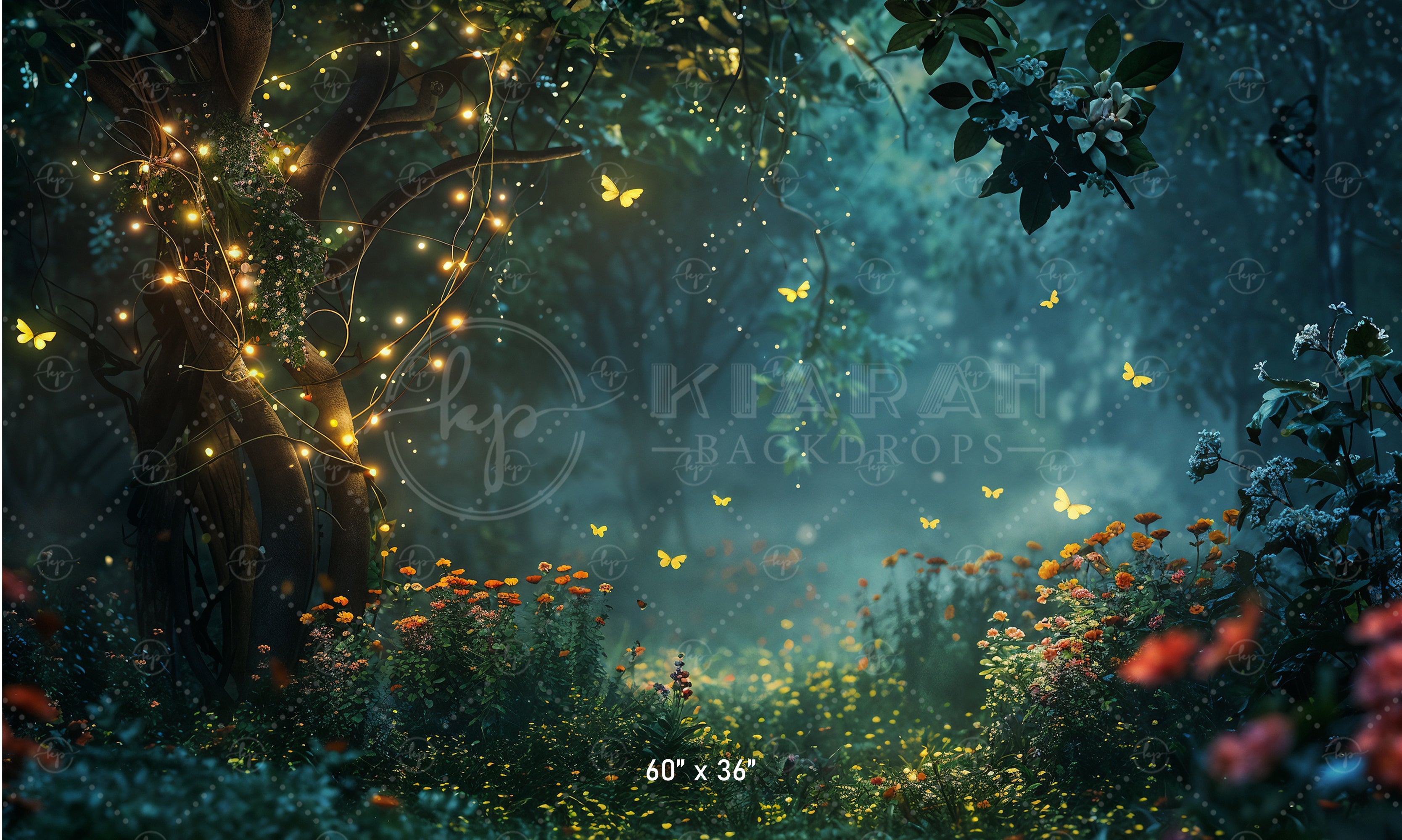 Enchanted Forest with Fairy Lights Backdrop