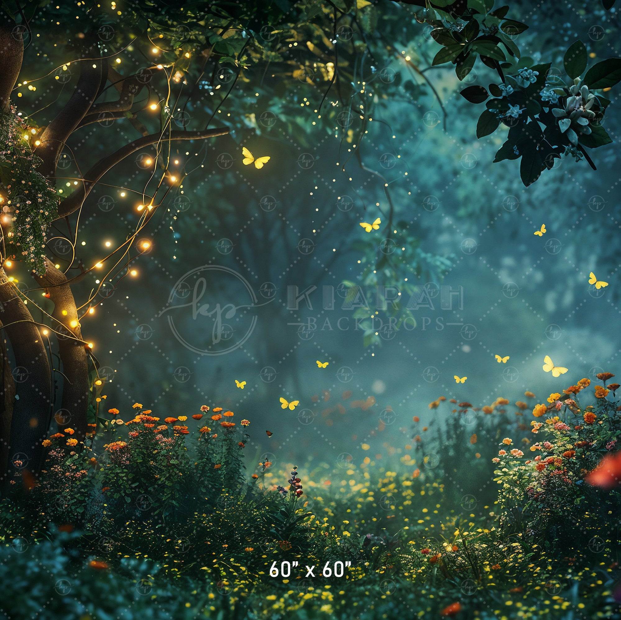 Enchanted Forest with Fairy Lights Backdrop