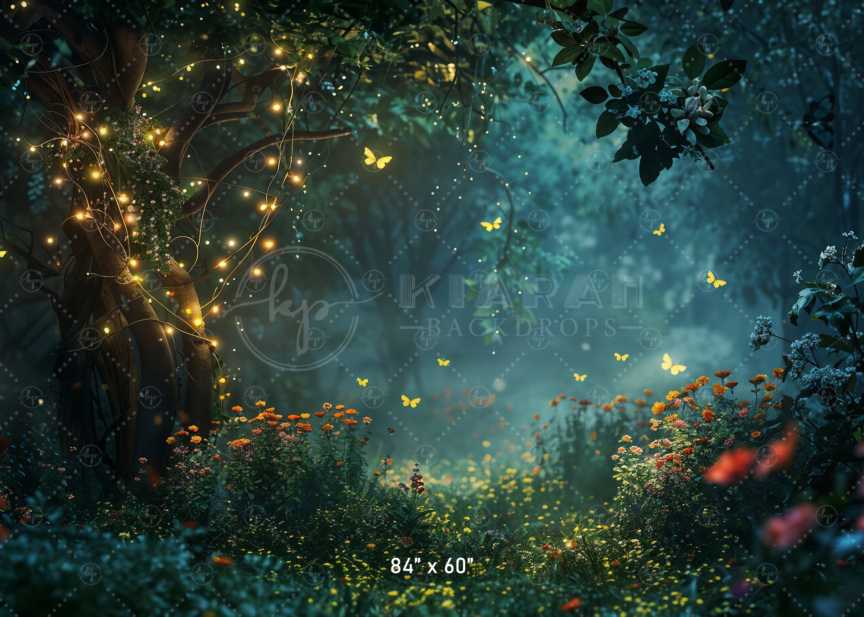Enchanted Forest with Fairy Lights Backdrop