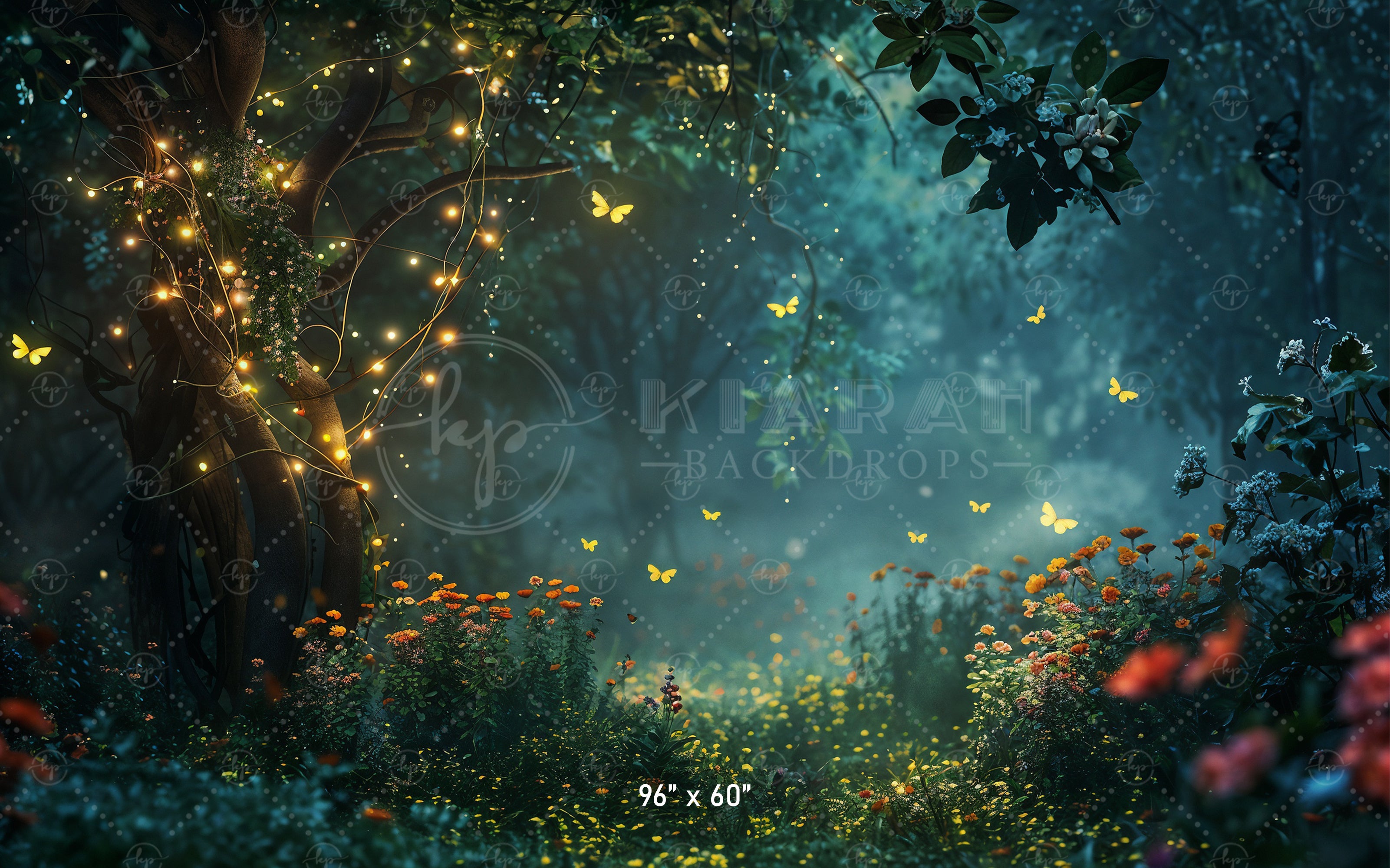 Enchanted Forest with Fairy Lights Backdrop
