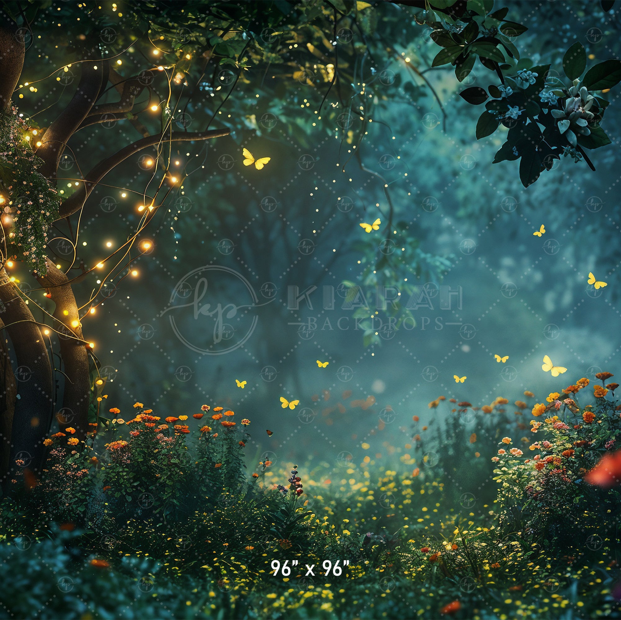 Enchanted Forest with Fairy Lights Backdrop