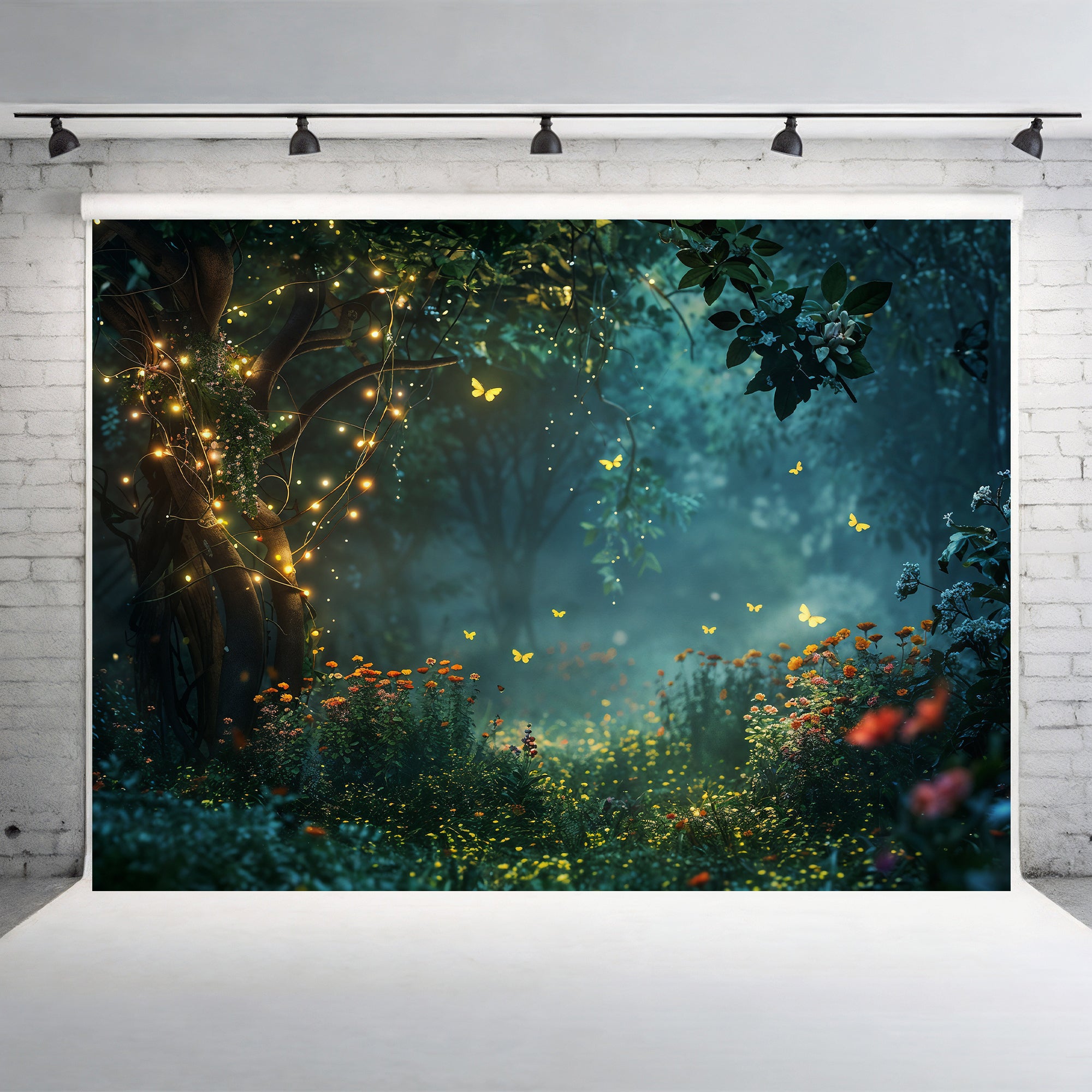 Enchanted Forest with Fairy Lights Backdrop