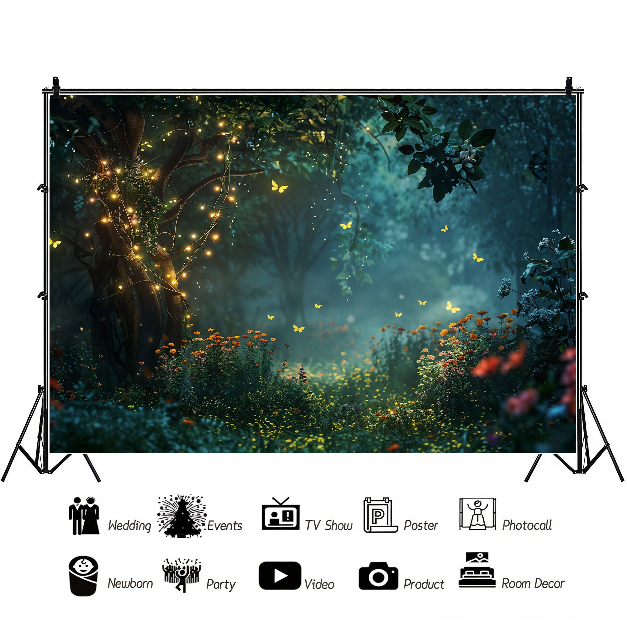 Enchanted Forest with Fairy Lights Backdrop