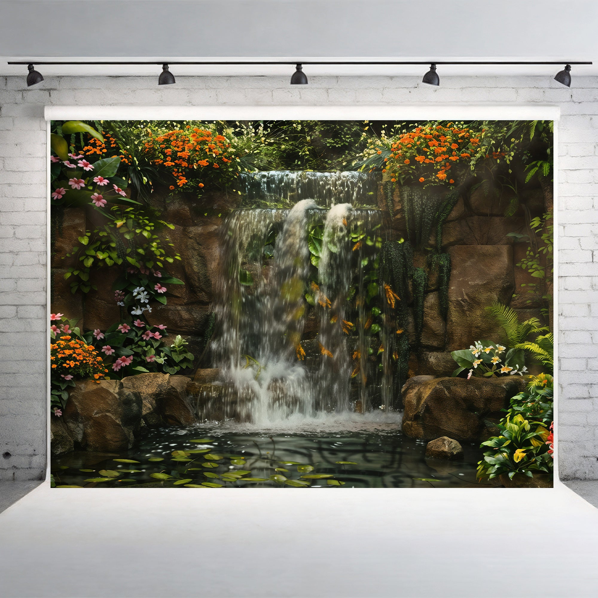 Tranquil Garden Waterfall Backdrop