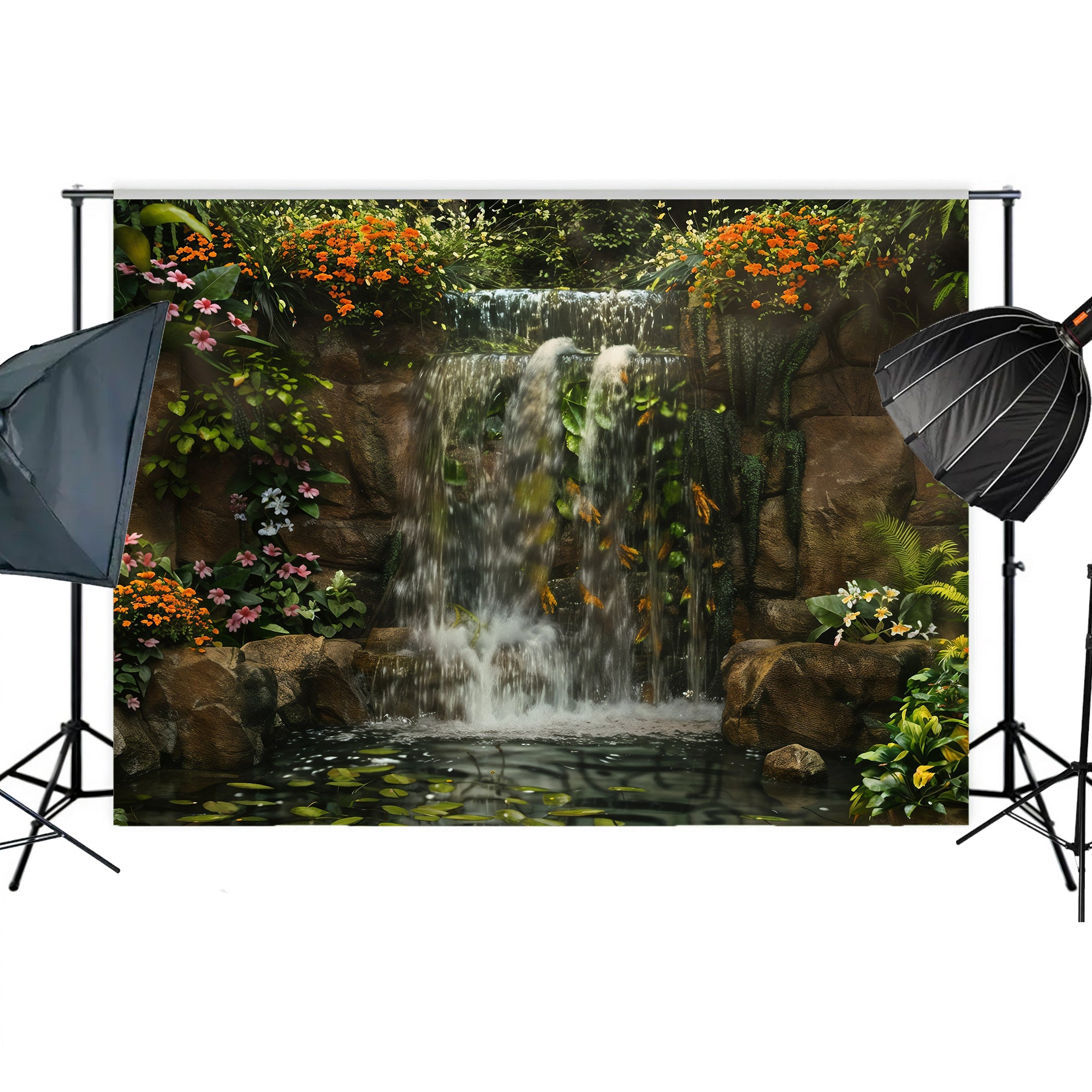 Tranquil Garden Waterfall Backdrop