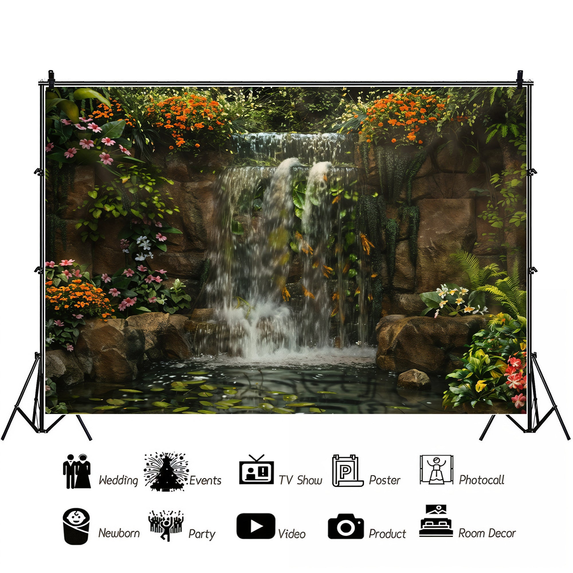 Tranquil Garden Waterfall Backdrop