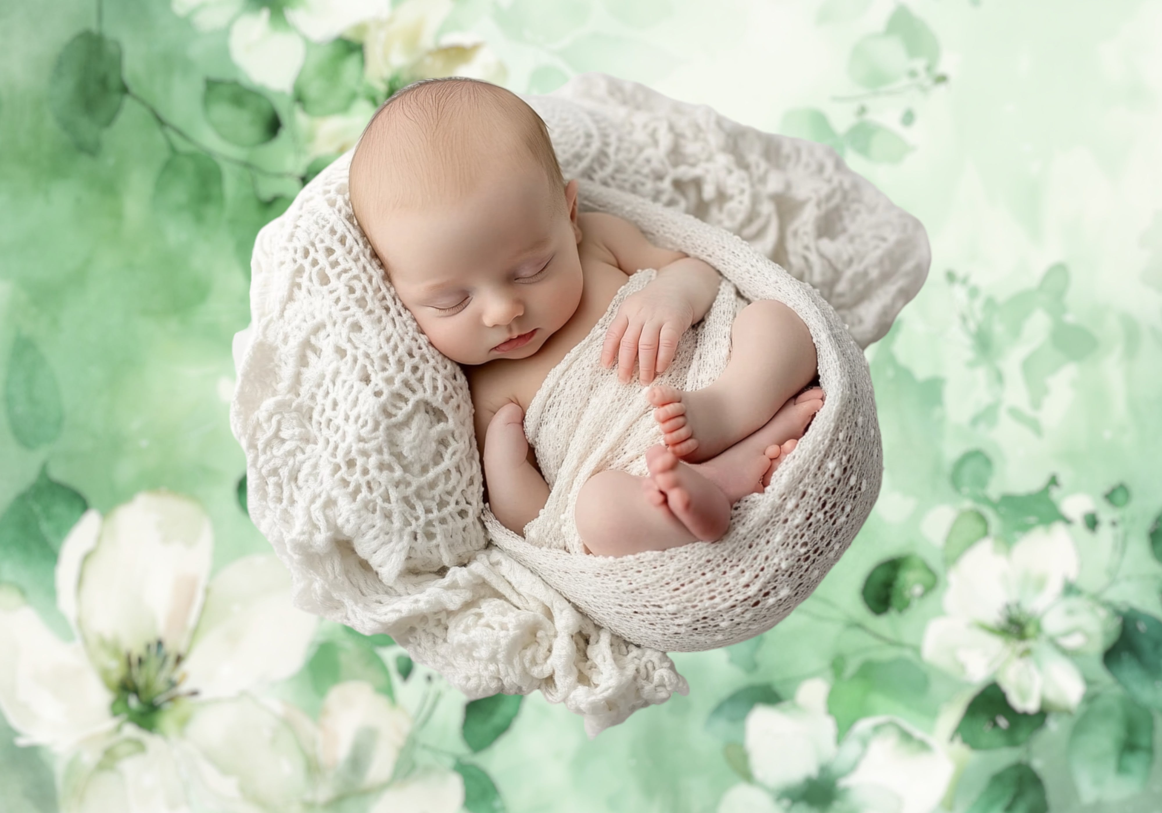 Watercolor Green Floral Bliss Backdrop