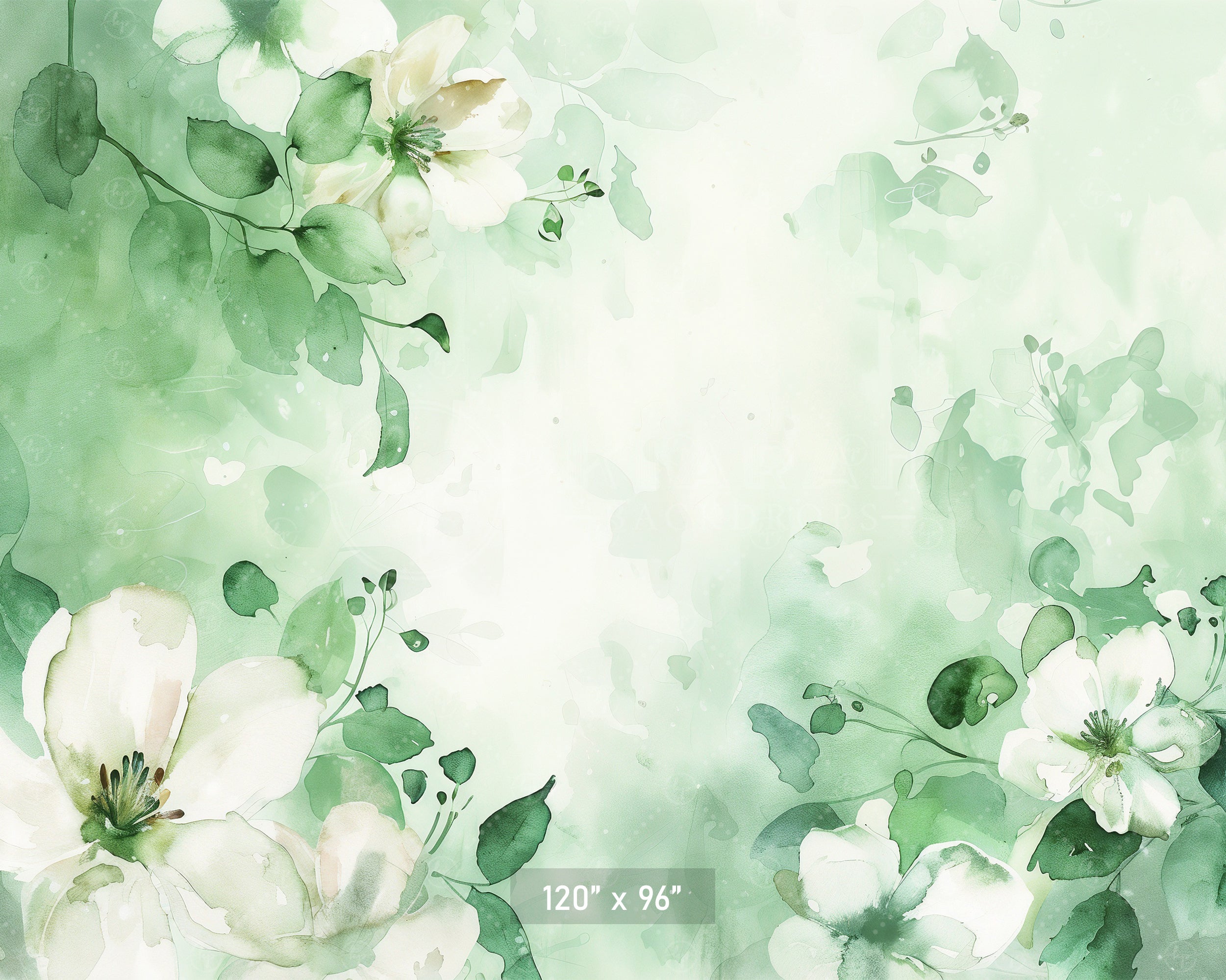 Watercolor Green Floral Bliss Backdrop
