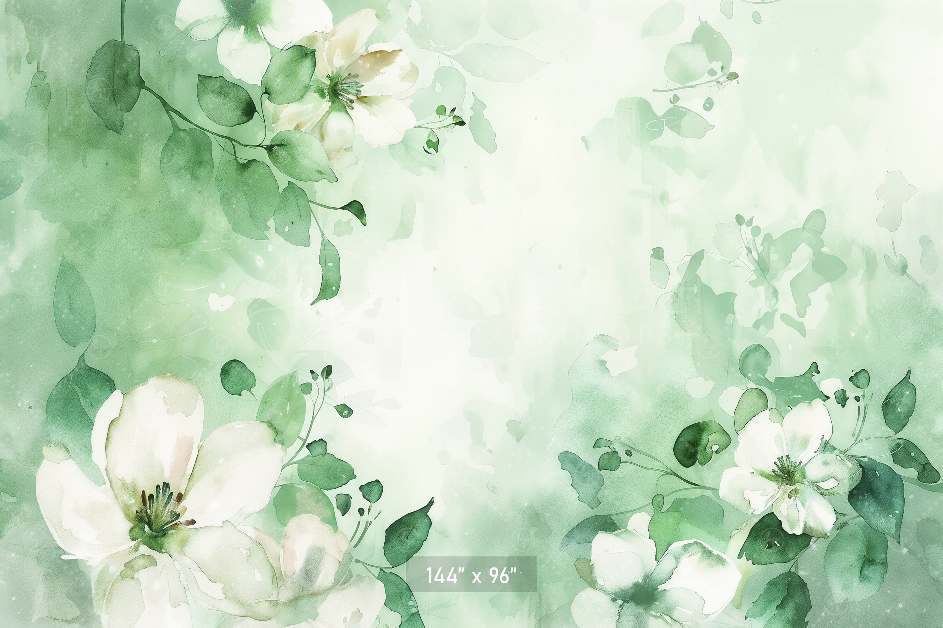 Watercolor Green Floral Bliss Backdrop