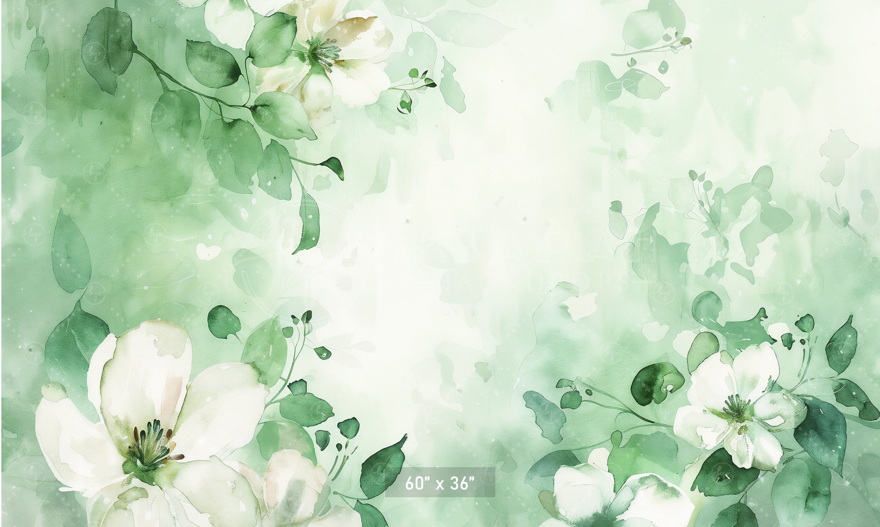 Watercolor Green Floral Bliss Backdrop