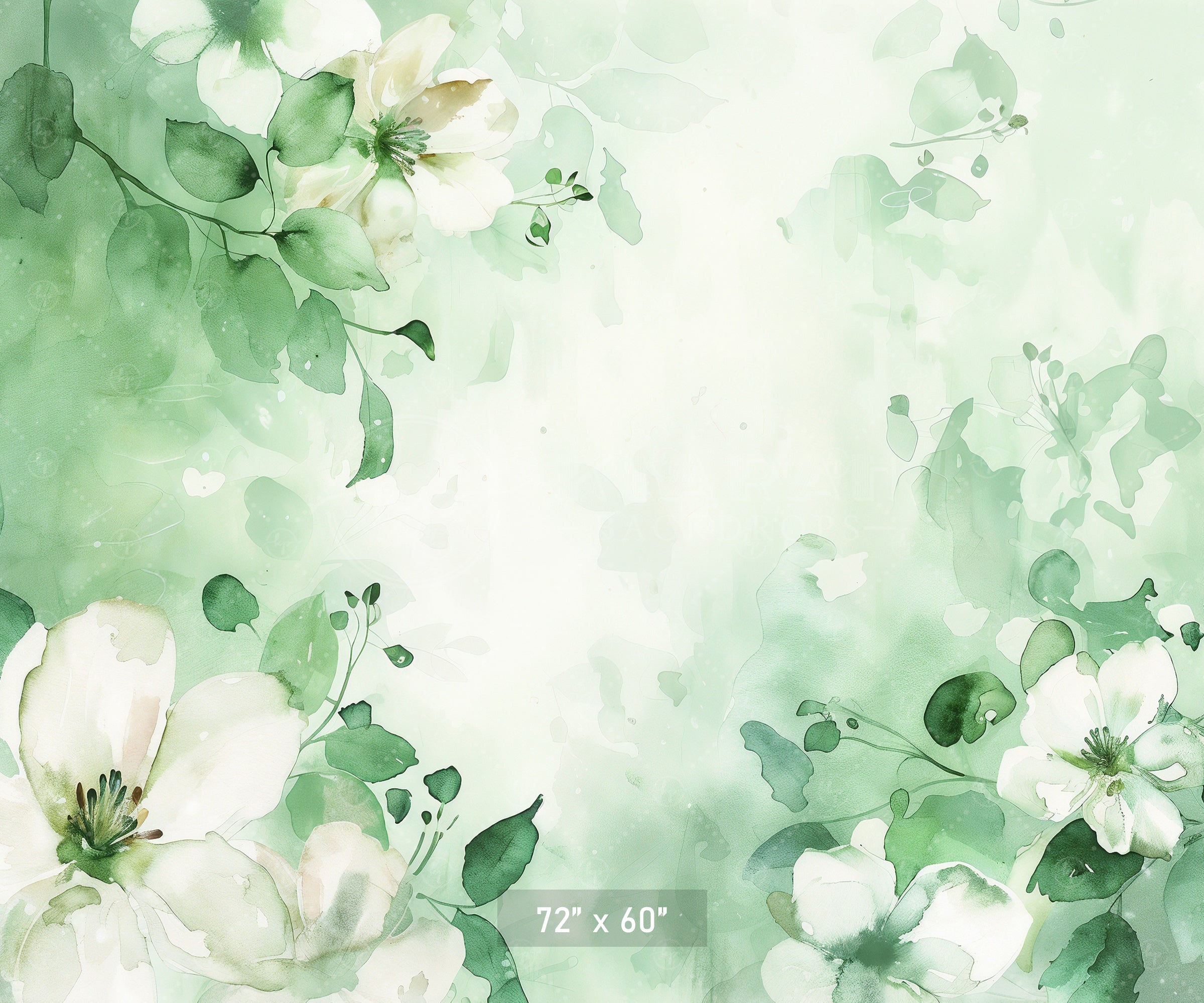 Watercolor Green Floral Bliss Backdrop