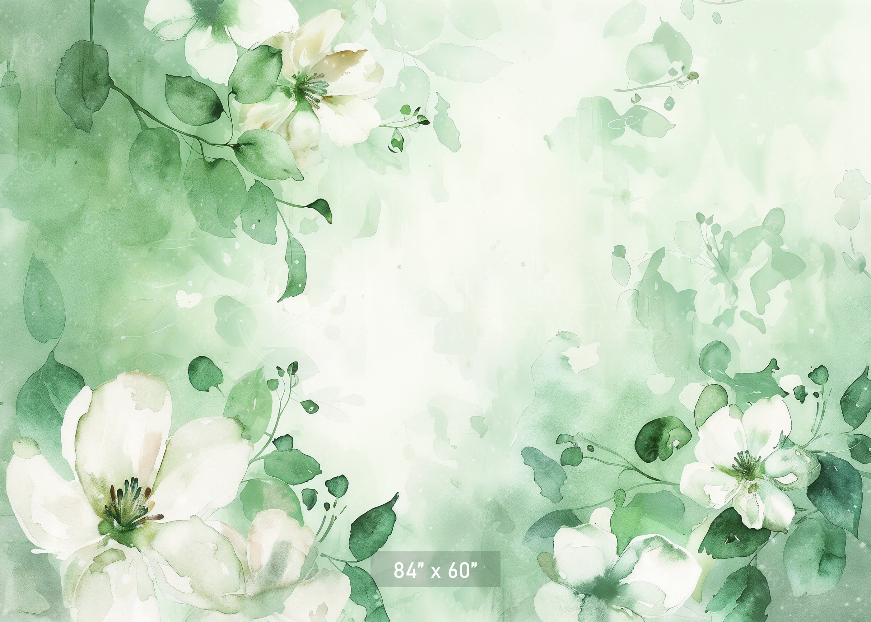 Watercolor Green Floral Bliss Backdrop