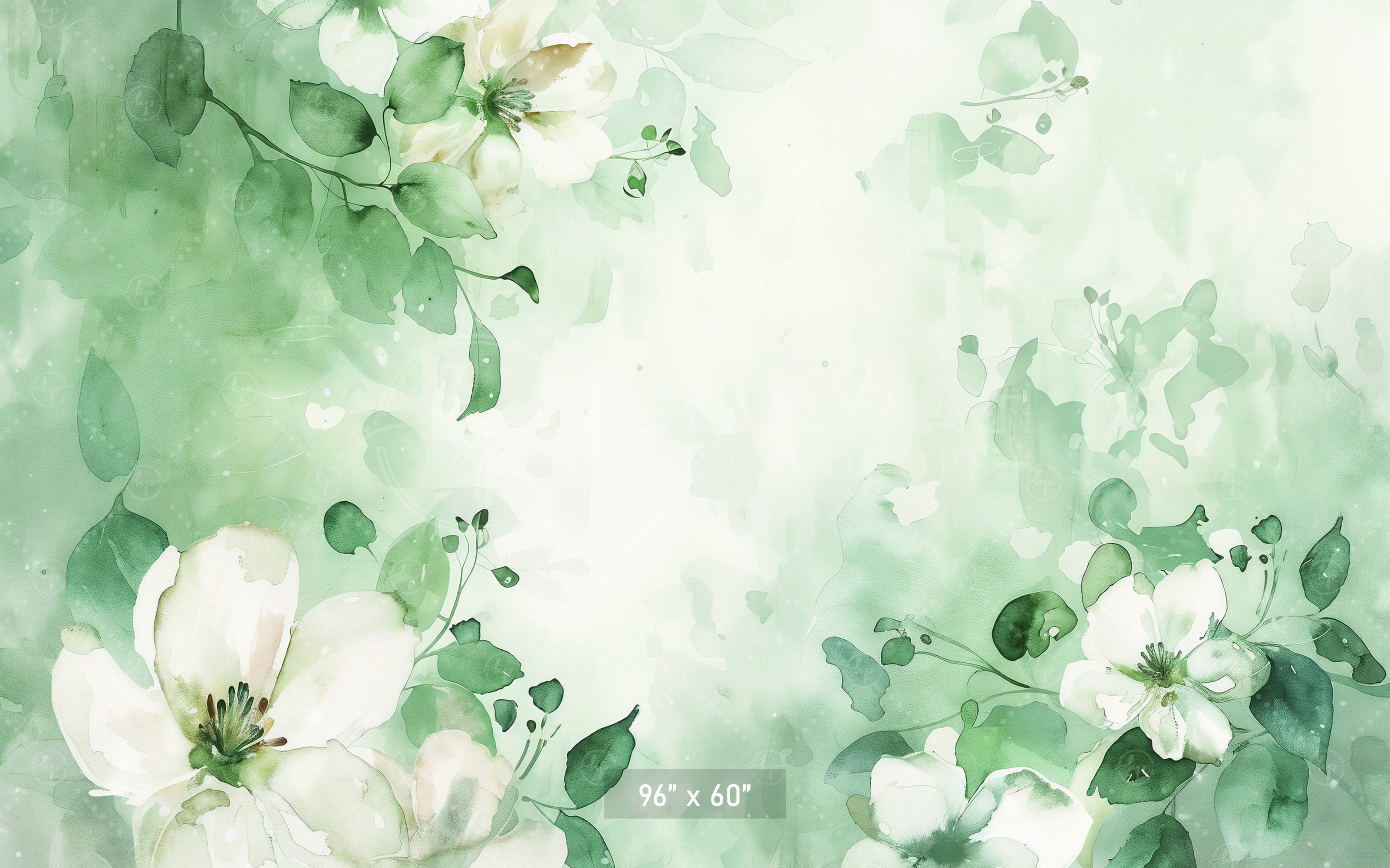 Watercolor Green Floral Bliss Backdrop
