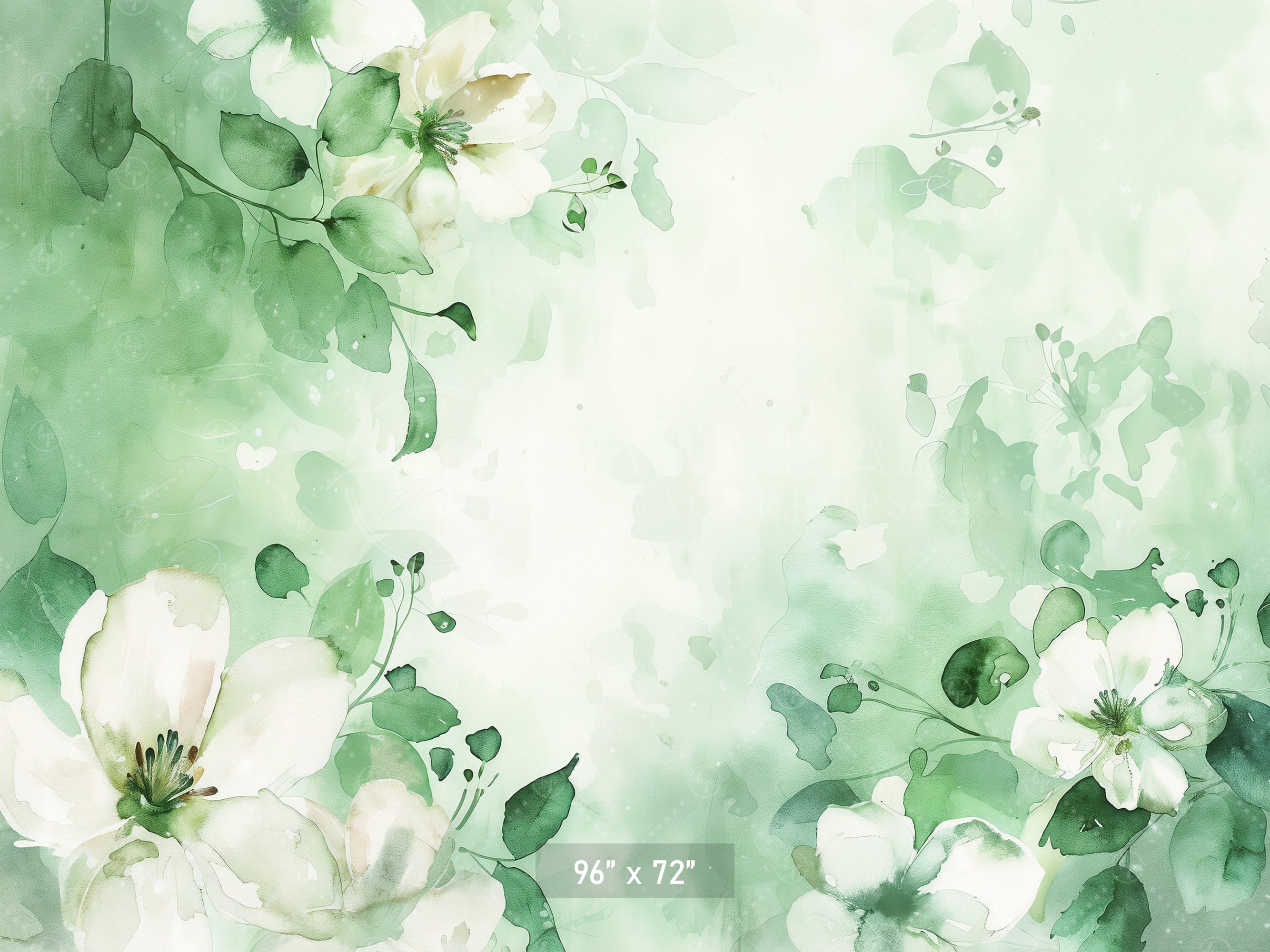 Watercolor Green Floral Bliss Backdrop