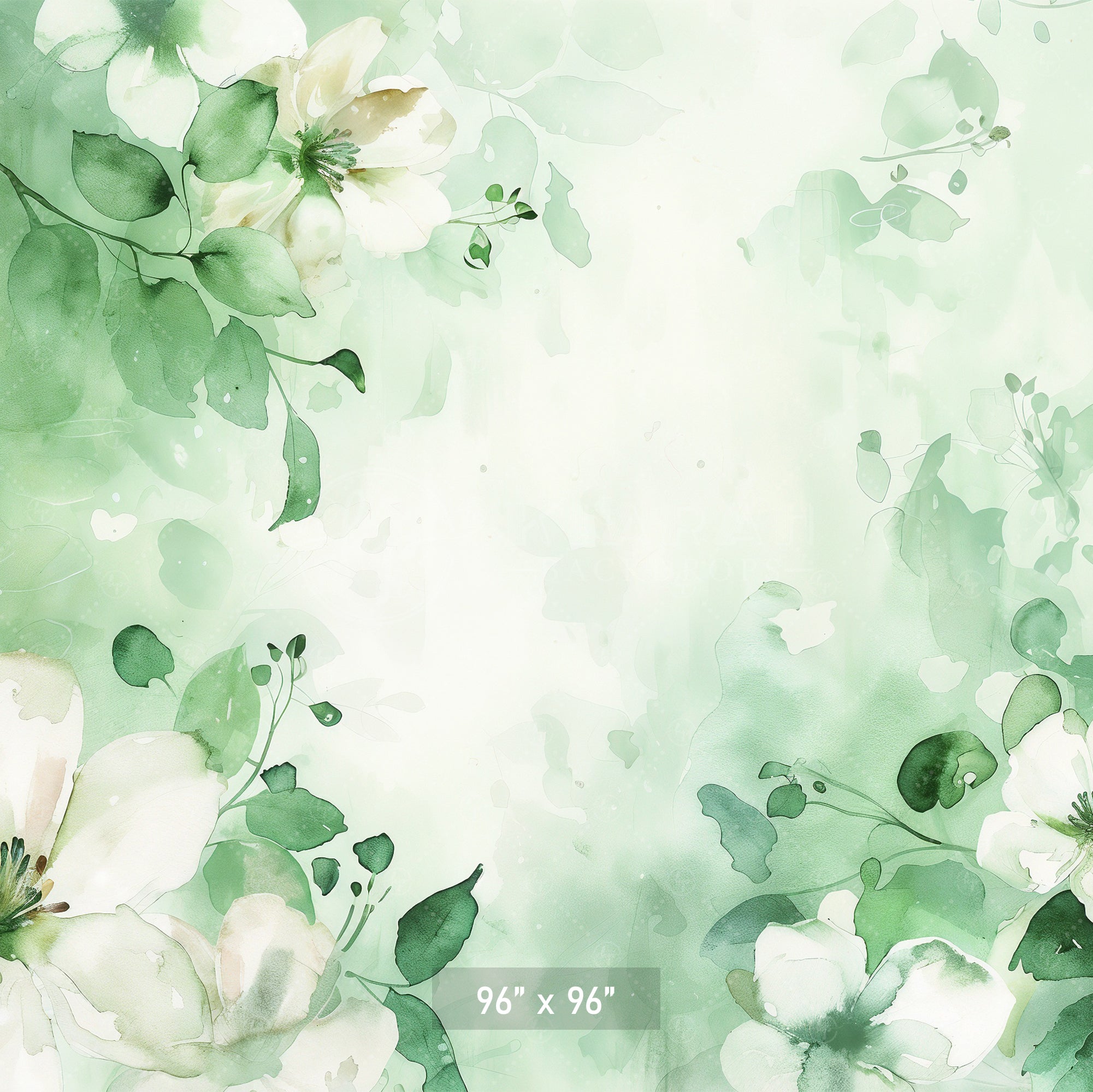 Watercolor Green Floral Bliss Backdrop
