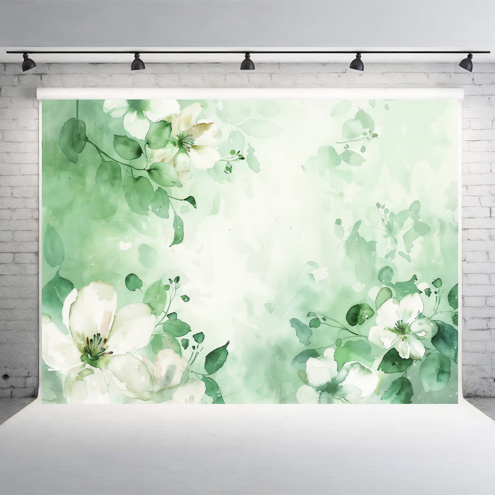 Watercolor Green Floral Bliss Backdrop