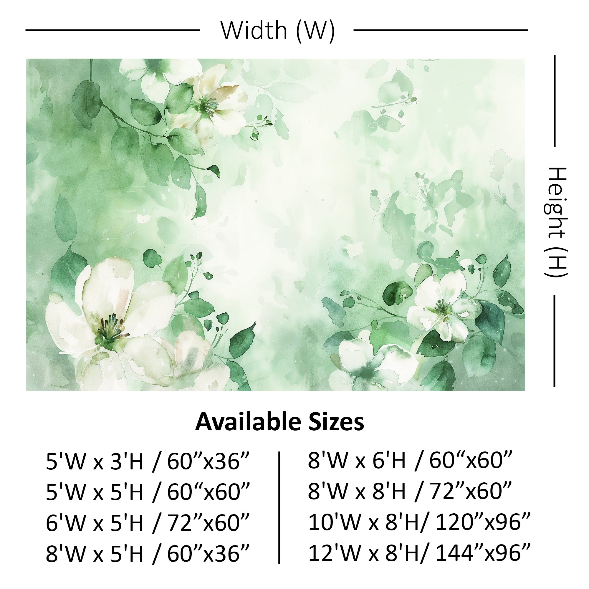 Watercolor Green Floral Bliss Backdrop