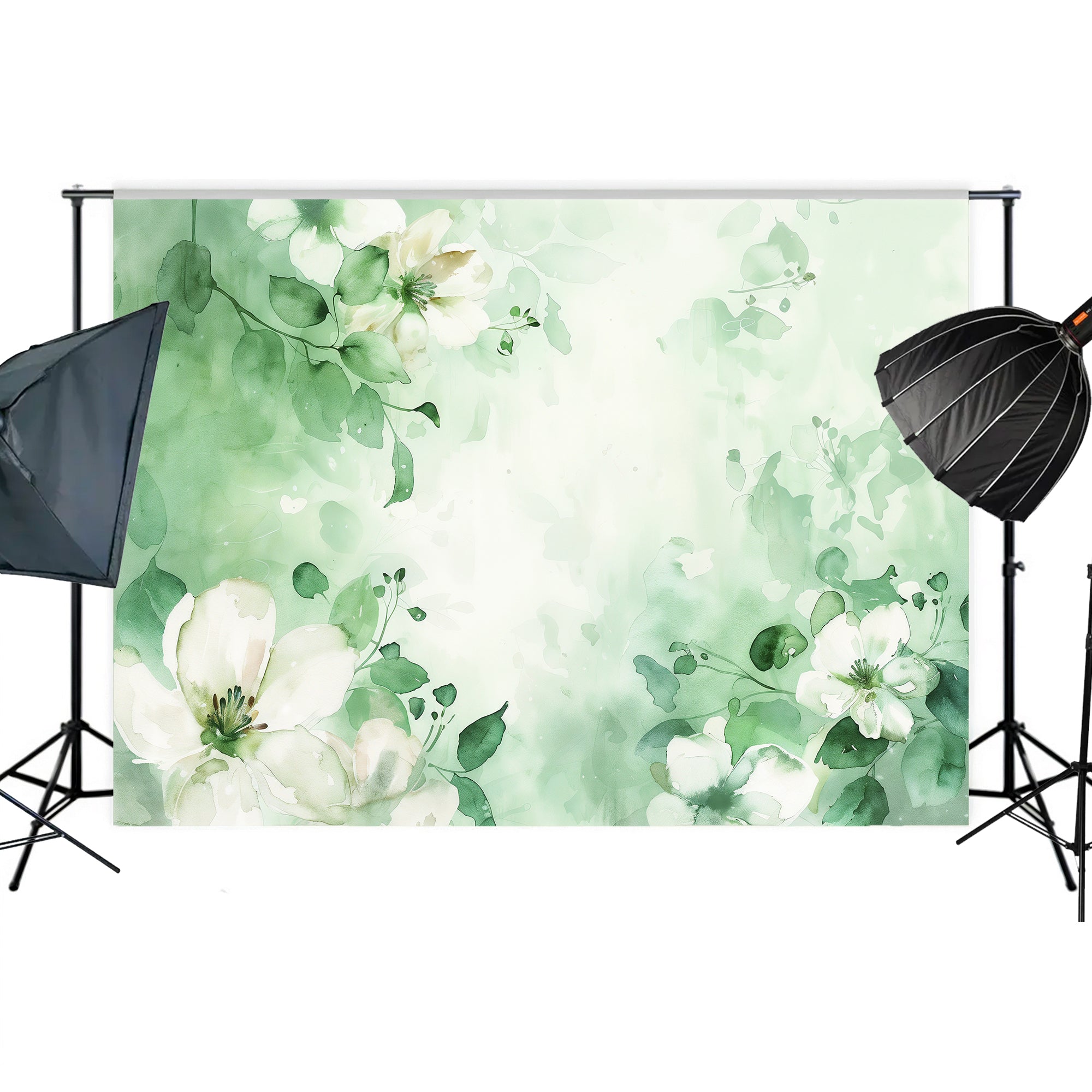 Watercolor Green Floral Bliss Backdrop