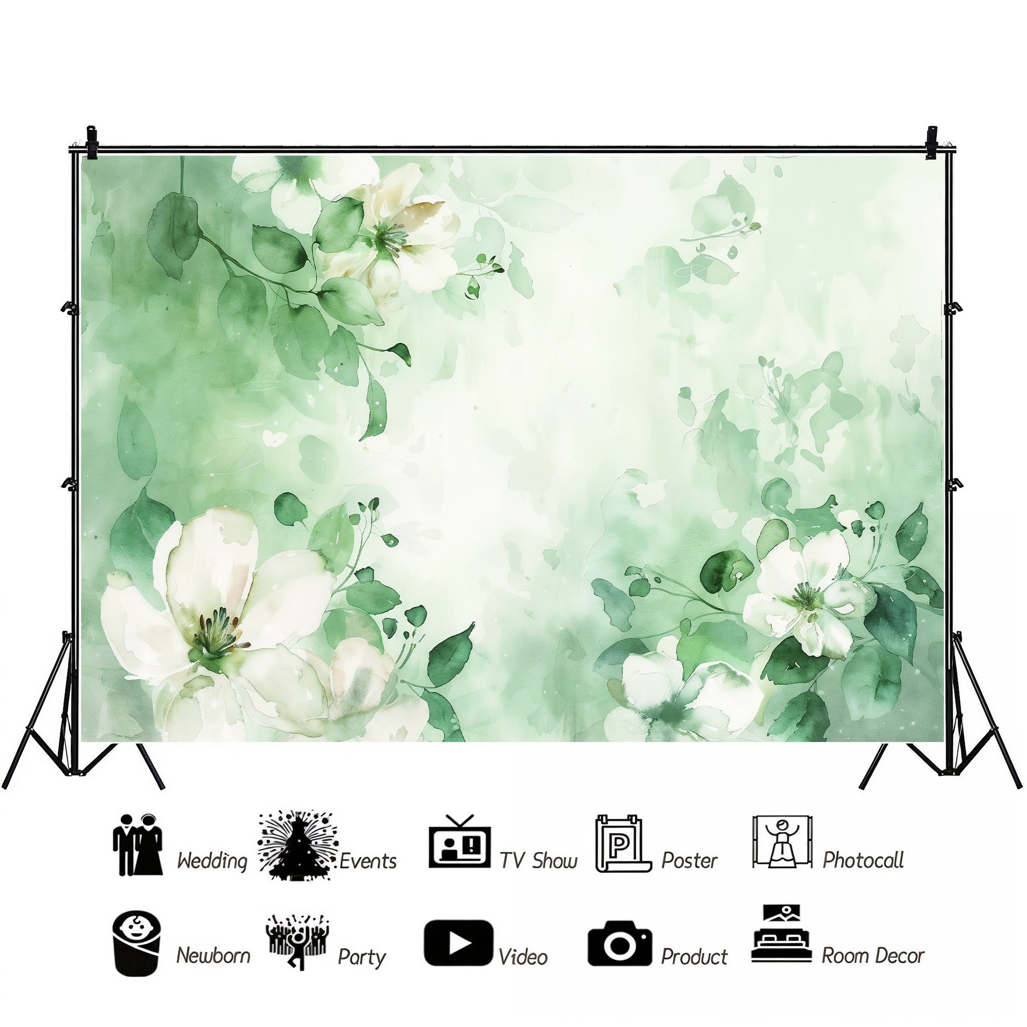 Watercolor Green Floral Bliss Backdrop