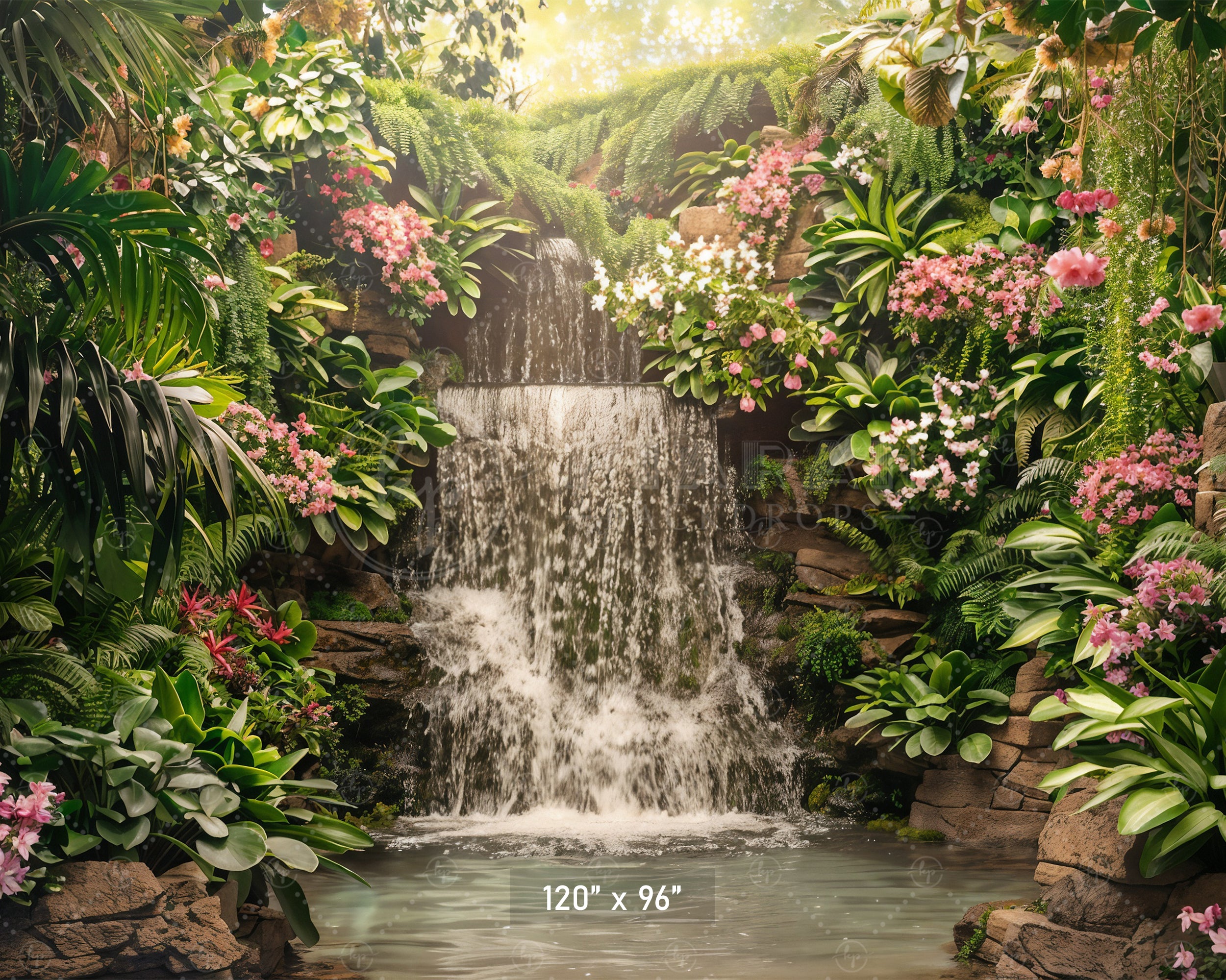 Tropical Waterfall Paradise Backdrop