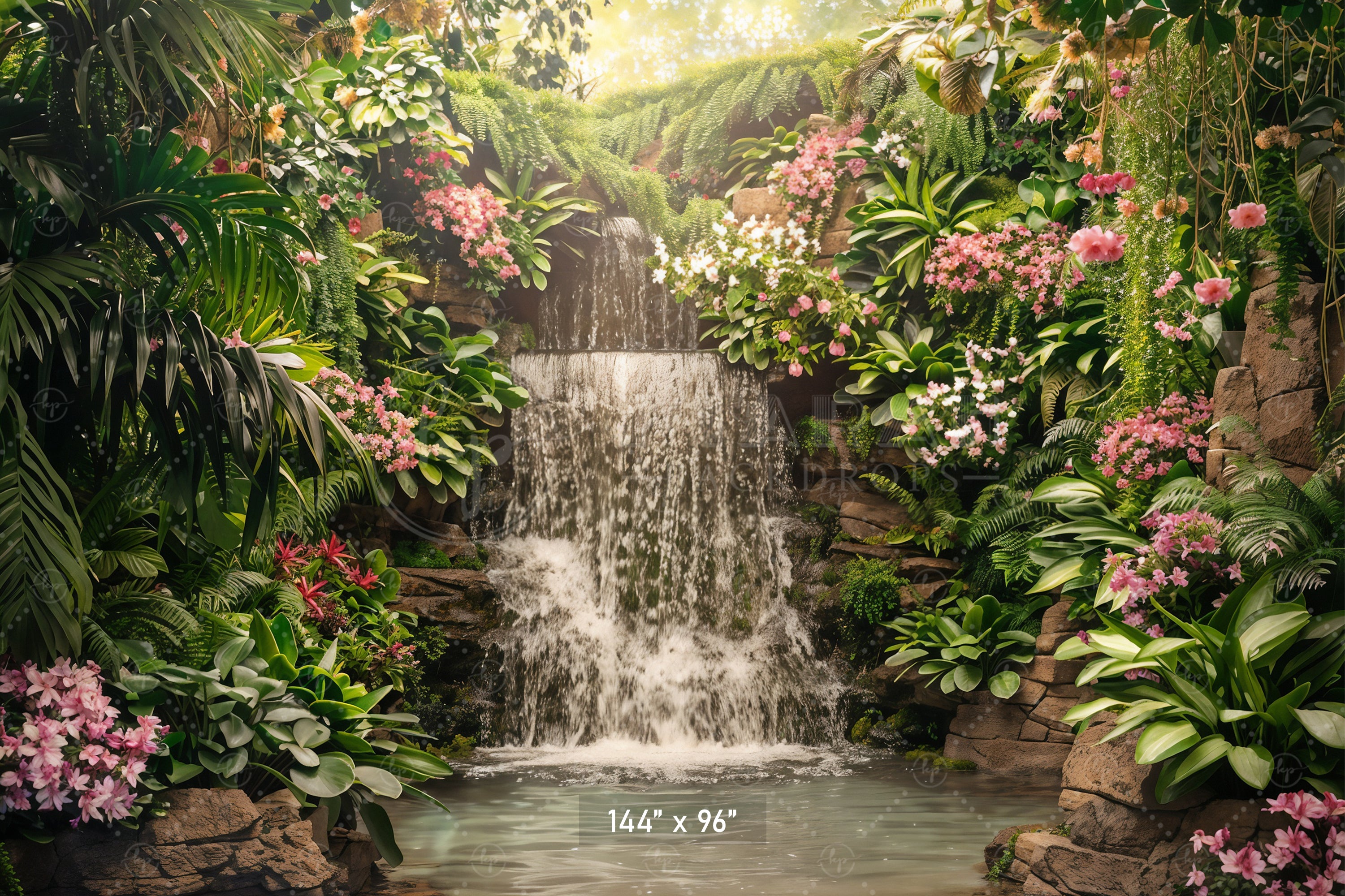 Tropical Waterfall Paradise Backdrop