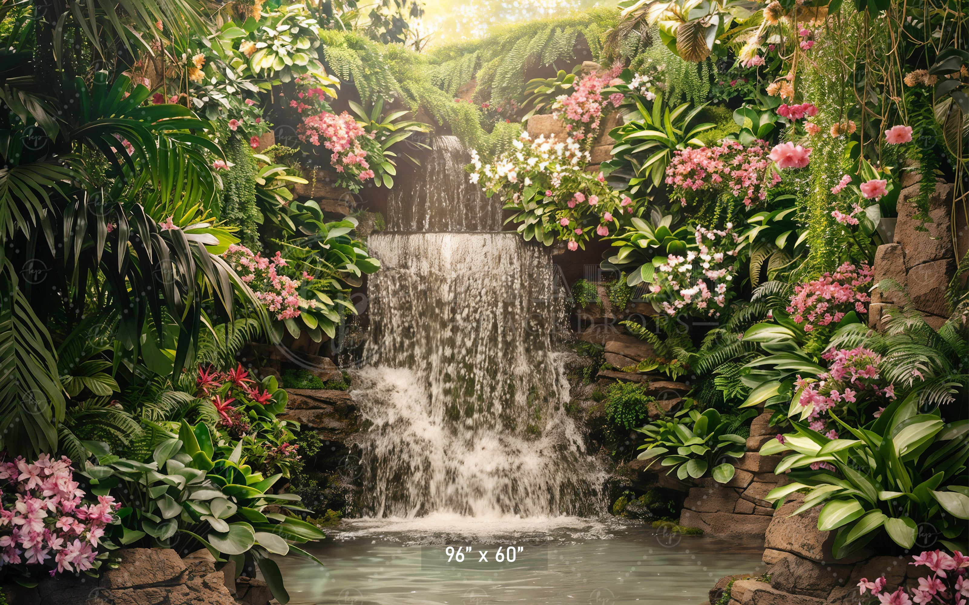 Tropical Waterfall Paradise Backdrop
