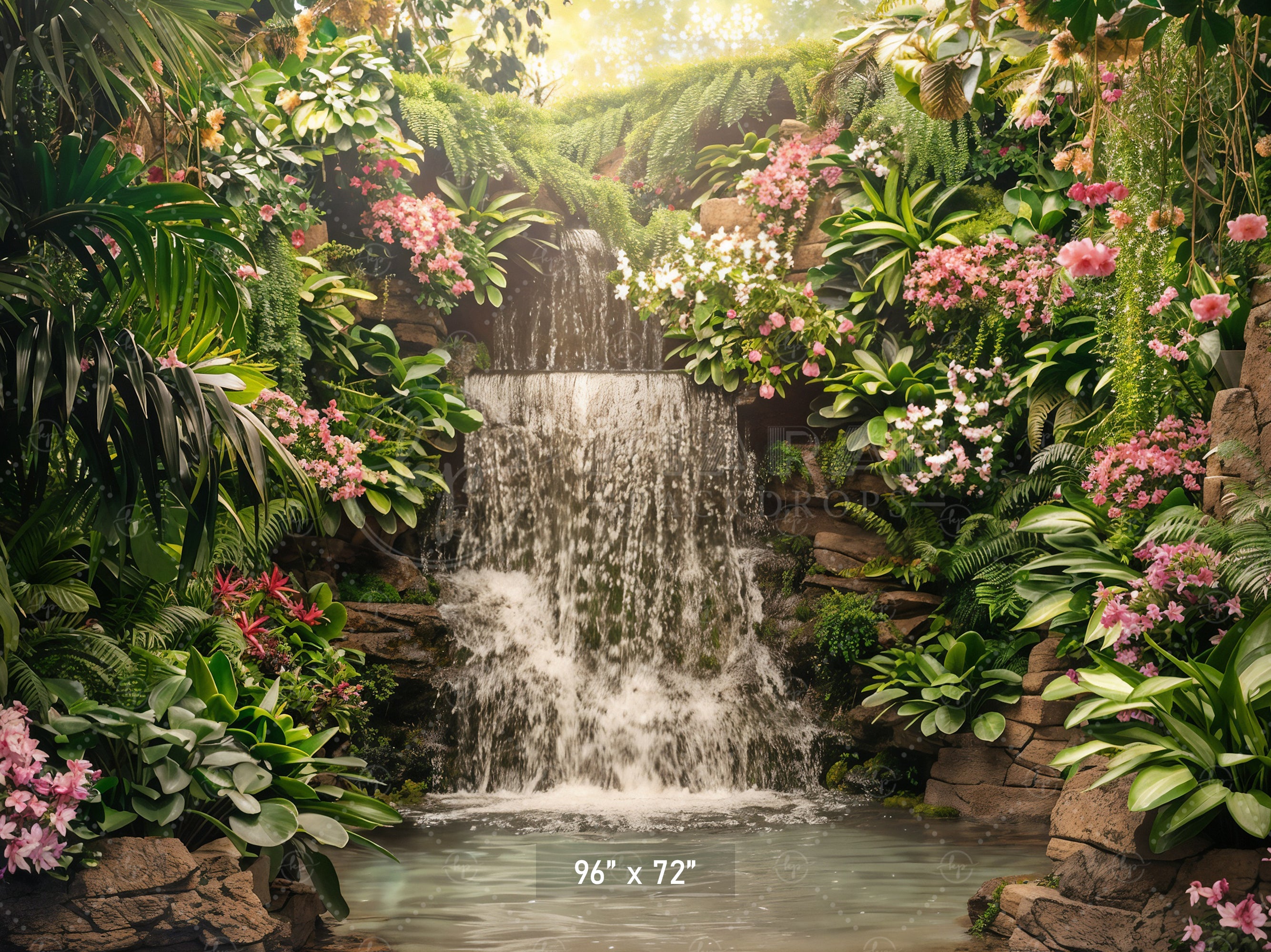 Tropical Waterfall Paradise Backdrop